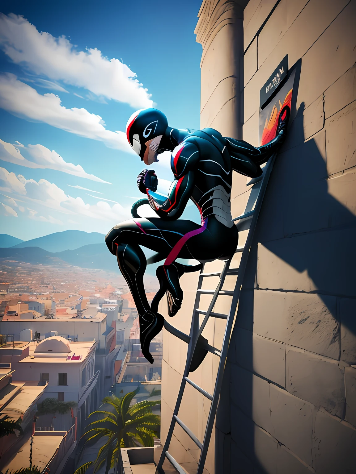 There's a sign that has an image of a man on it, Tentacle cardboard cutout, detalhado com sombras, Banner, simbionte, inspired by Kanō Hōgai, Venom mergulhando no Homem-Aranha, tentacles climb from the portal, Album art, foto do cartaz, A sombra, silhueta detalhada, captura de tela, Sombra