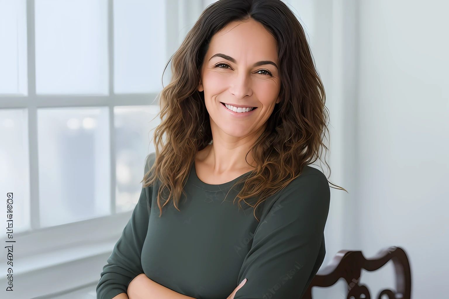 Smiling woman with her arms crossed in front of a window, retrato de uma mulher de 50 anos, mulher sorridente, retrato da mulher, Retrato da mulher bonita, retrato de perfil, retrato bonito da mulher, mulher atraente, , Retrato de uma bela, Retrato de uma mulher bonita, imagem retrato, mulher elegante