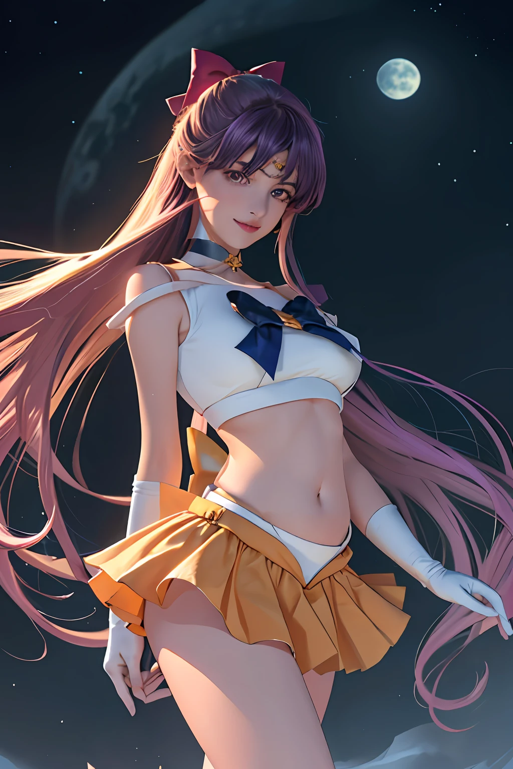 SAMA1、tiarra、Sailor Senshi Uniform、white glove、orangesailorcollar、orangeskirt、star choker、elbowgloves、、a baby face、prt、Bare legged、White panty、beautiful smiling face、Beautiful facial features、Japan at the age of 18、Beautiful bust、Beautiful belly button、beautiful thigh、Beautiful eyes、９Purple bow、
sea side,(Marz_\(planetes\)),floating_hair,Pointing_To_The_Side,Leg_ass hole up,,Insane details,intricate detailes,Hyper-detailing,ultra -detail,camel's toe、Extreme Detail,Highest detail,high_detail,colourfull,Beautiful fece,nffsw,Photorealsitic,Hi-Res,Ultras_high_res,a picture,aesthetics,extremely_Delicate,,1girl in,独奏,Colossal tits,Look at viewers,wide_shot,(​masterpiece:1.3),(best_quality:1.3),(Ultras_Detailed:1.3),8K,extremely_Clear,