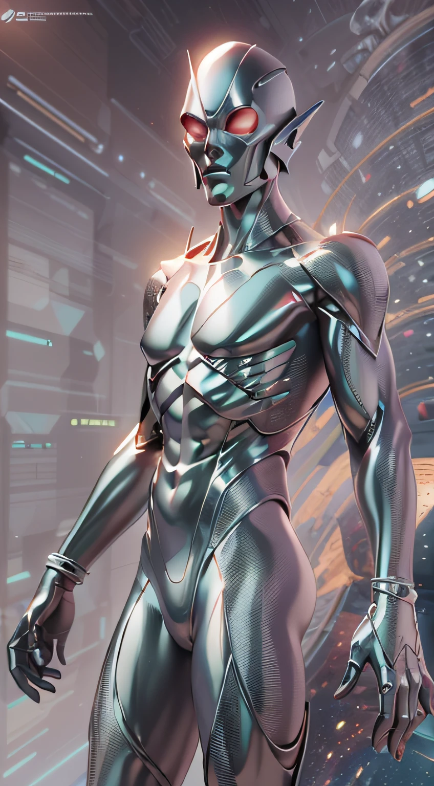 The Silver Surfer is a humanoid alien with metallic skin who can travel through space with the aid of his surfboard-like craft.