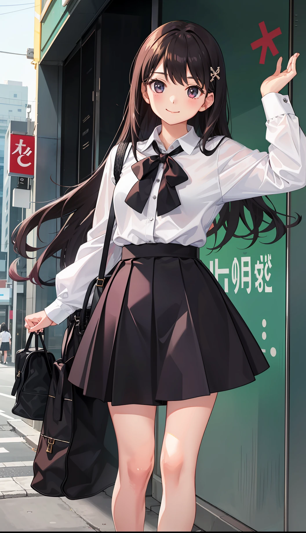 1girl in、A smile、The shirt、Blouse、plaid skirts、(small tits)Chilarism、movement、