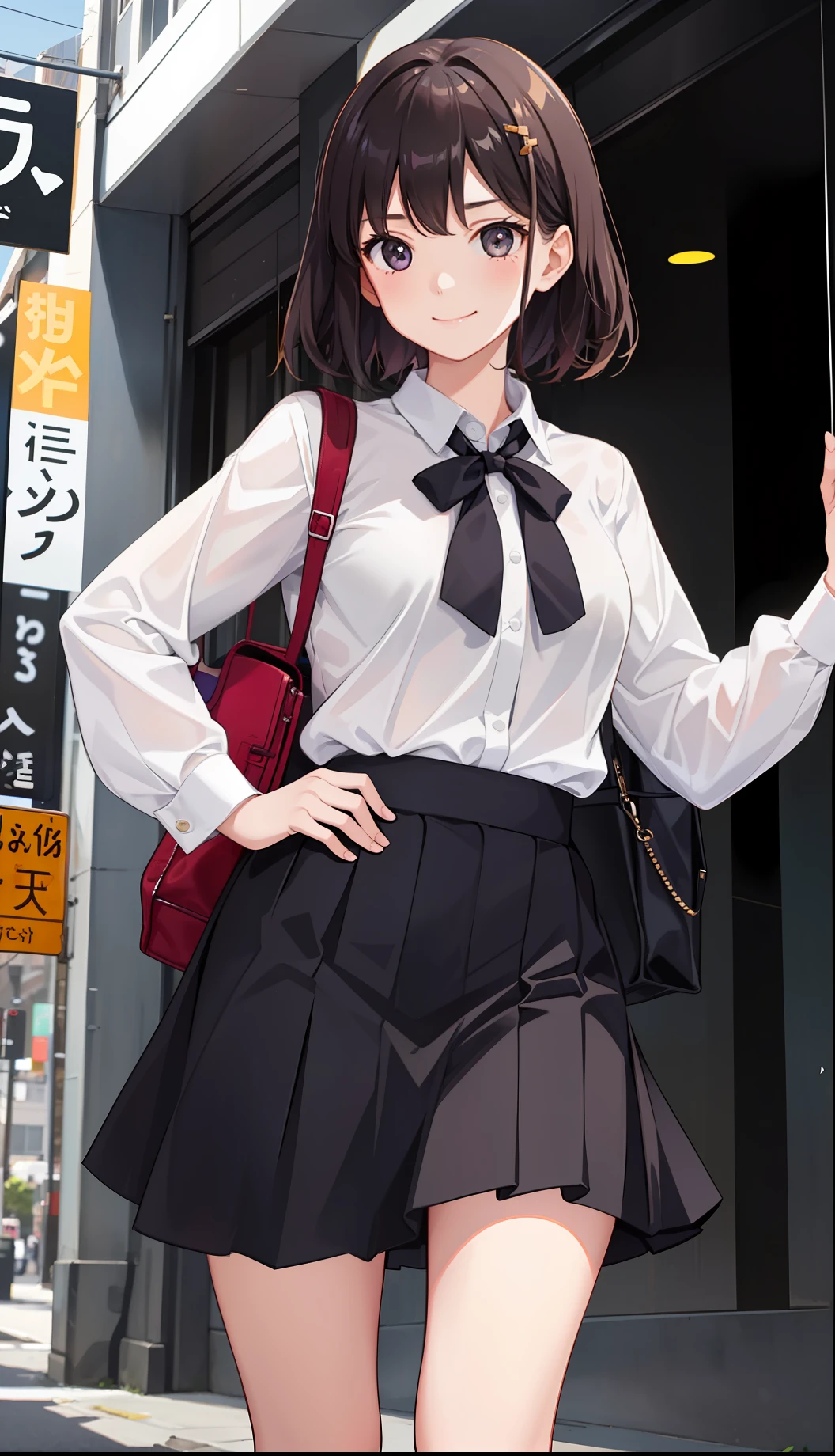 1girl in、A smile、The shirt、Blouse、plaid skirts、(small tits)Chilarism、movement、
