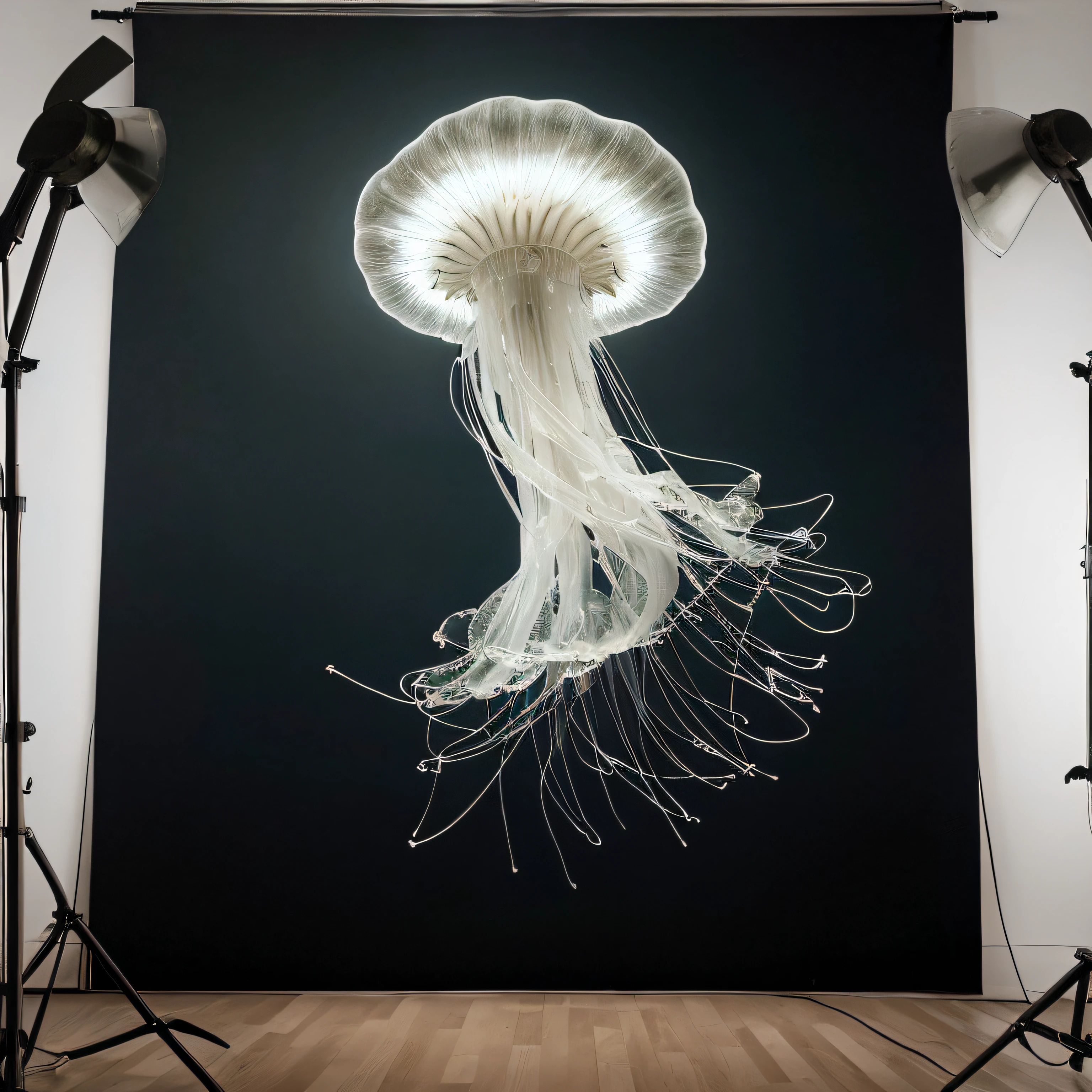recreating Caravaggio's jellyfish , lighting cinematic, angle bas vers le haut, Image inspired by Bruce Labruce's photographsThe best quality, Masterpiece, high resolucion, 8k, Hyperrealistic image, Photo professionnelle, realistic image, full body view, angles bas, font png.