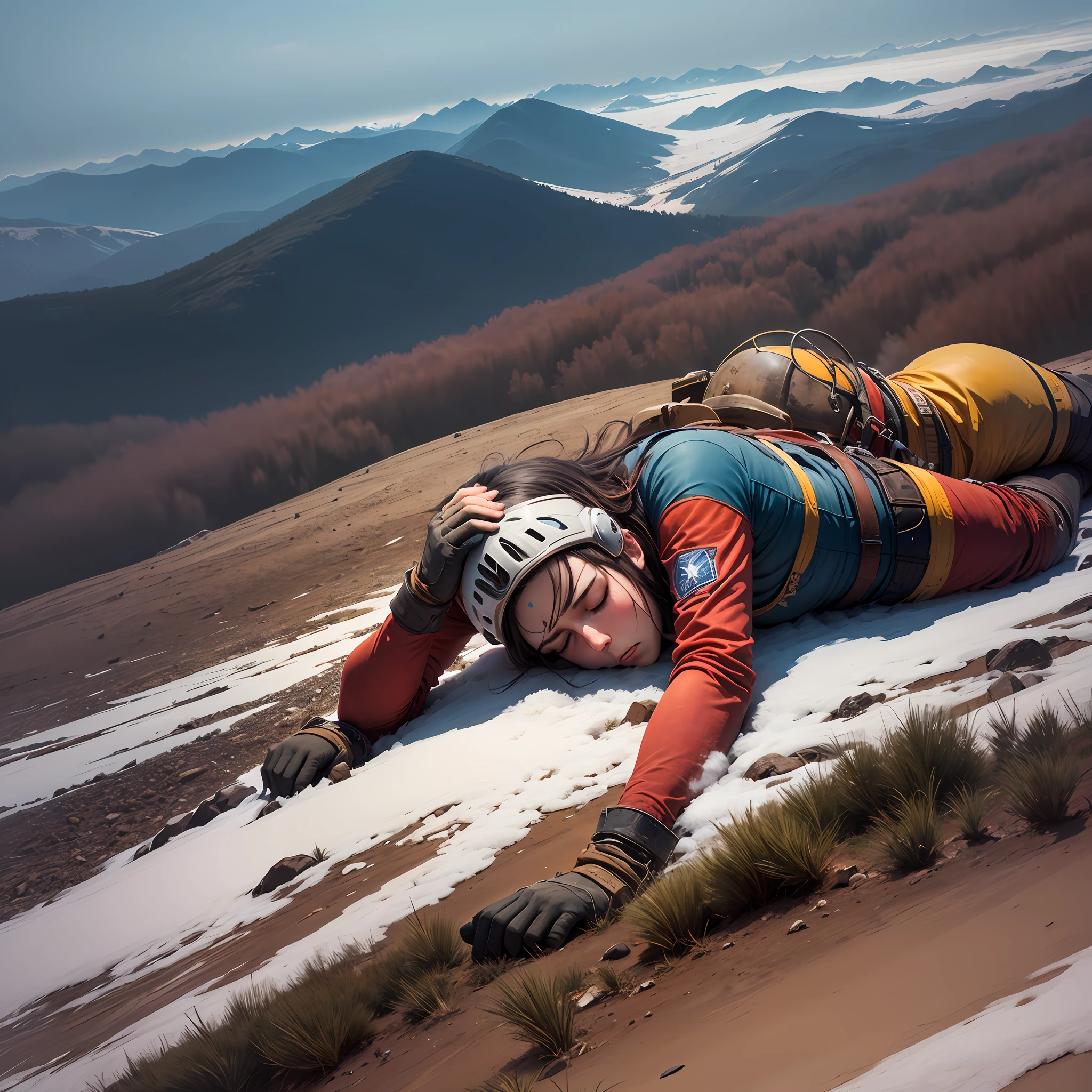 very tired, on top of the mountain, victory, exhausted --auto --s2