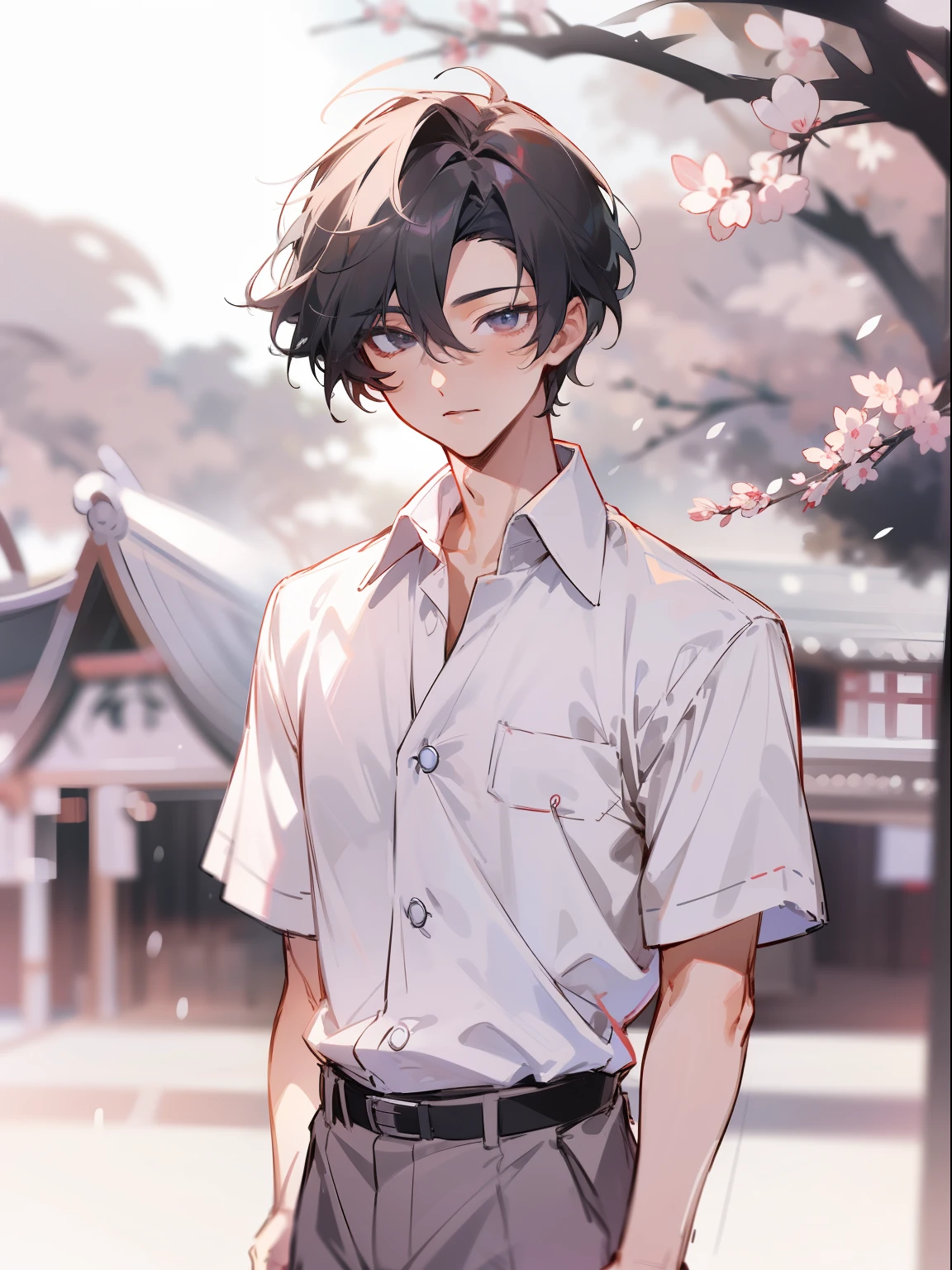 ultra detail,haigh quality,sketch,1boy,mature male,beautiful face,(black center parting hair:1.3),handsome male,pearl skin,white short sleeve shirts,drooping eyes,japanese high school,dynamic angle,japan anime,