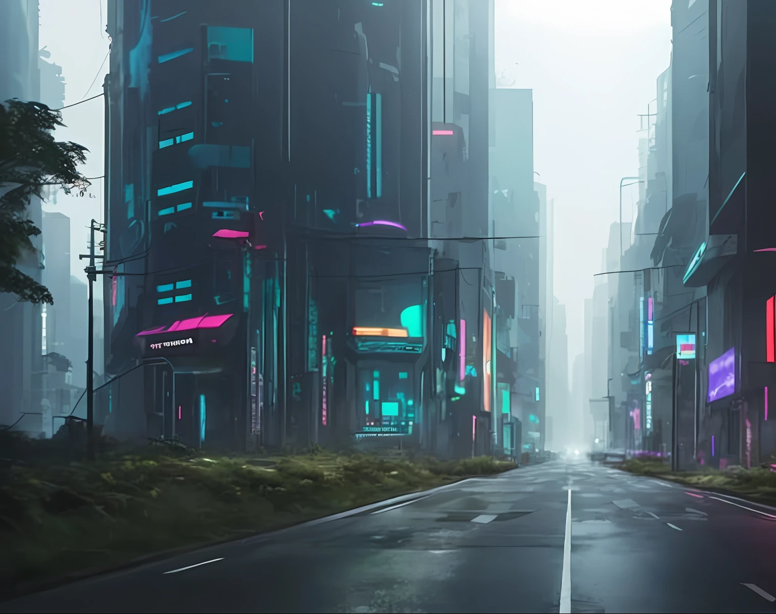 a city street with neon lights and a street sign on the side, rua futurista, Rua Cyberpunk, rua futurista da cidade, cidade cyberpunk hiper realista, rua da cidade cyberpunk, estilo cyberpunk hiper-realista, em CIDADE CYBERPUNK, Sci-Fi Cyberpunk Rua da Cidade, vibe cyberpunk, cyberpunk vibes, cyberpunk em uma cidade cyberpunk, atmosfera cyberpunk, CIDADE CYBERPUNK, aesthetic cyberpunk, cidade cyberpunk abandonada