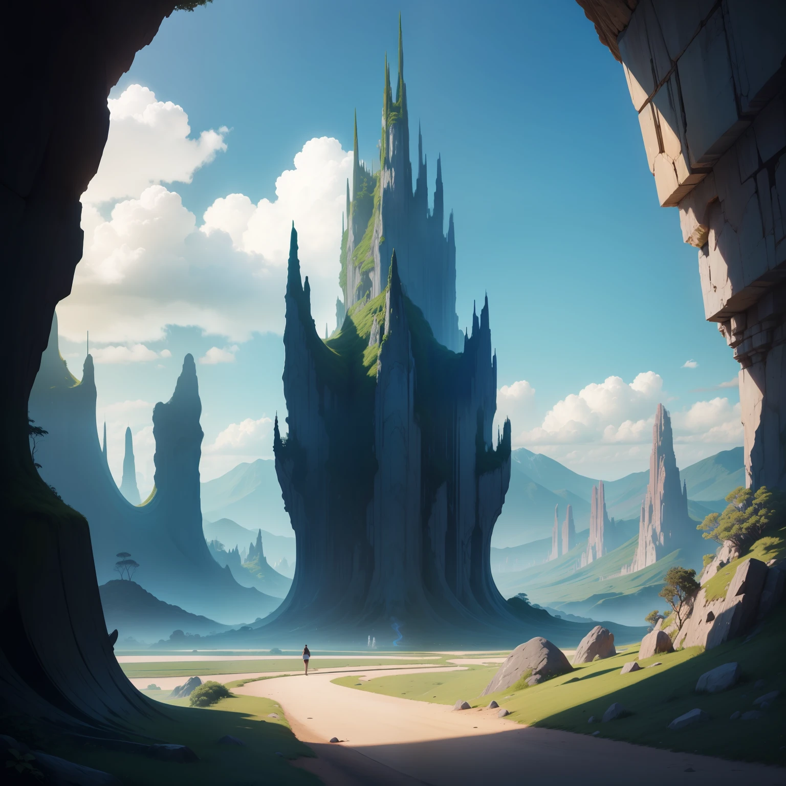 paisagem de fantasia, com elementos surreais.