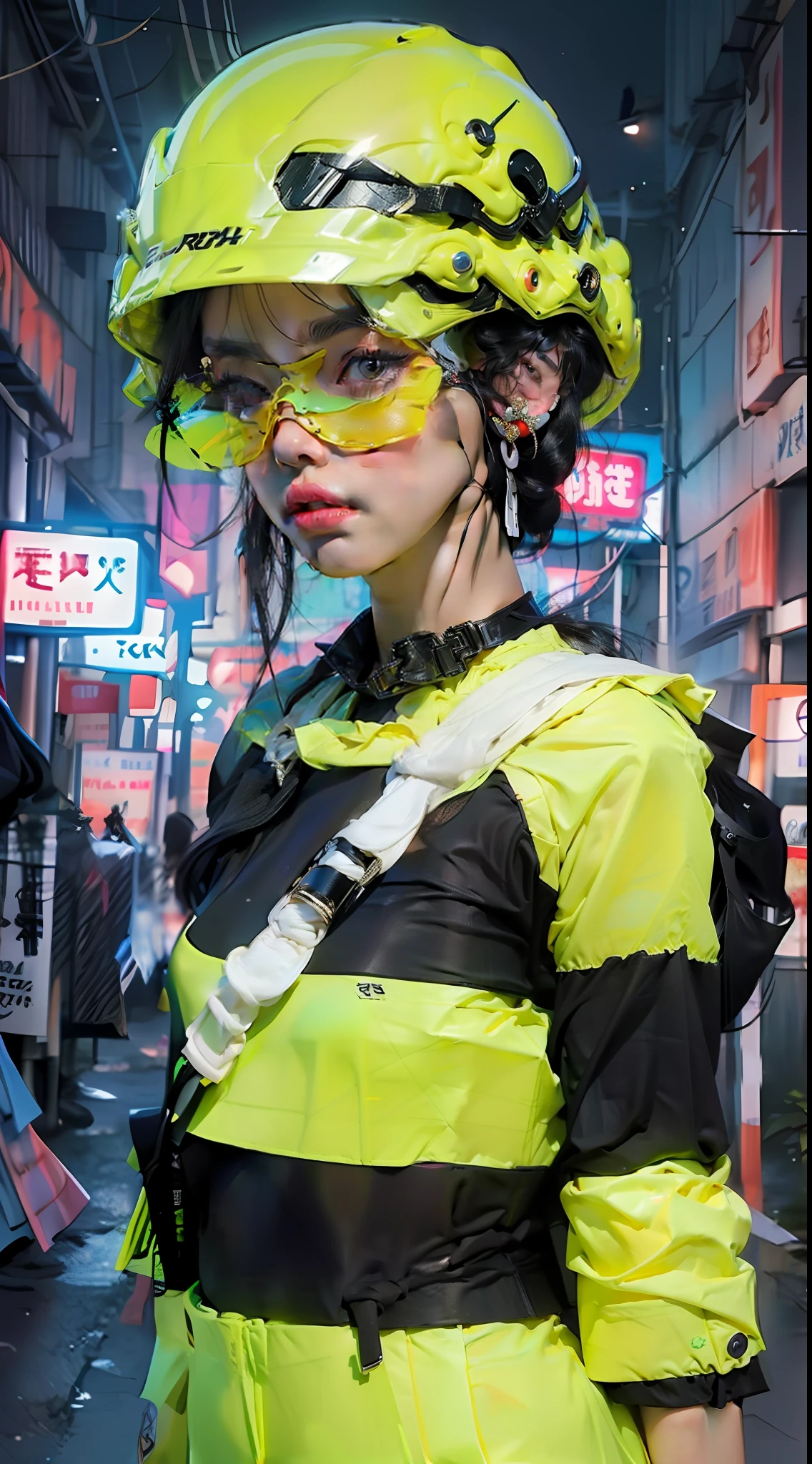 Korean woman in sheer fabric(((cyber armor mecha))), black hair, (big breasts:1.27), huge areola ,(((areola slip))),((puffy areolae)),((sideboob)),(((collar))), cleavage mole, belly, Korean girl, beautiful south Korean woman, gorgeous young Korean woman, beautiful young Korean woman, asian girl with long hair, young adorable Korean face, portrait of female Korean idol, Korean woman, messy hairstyle, ulzzang, ulzzang-6500-v1.1, pureerosface_v1, popular Korean makeup, popular south Korean makeup, with long hair, cityscape, night, (8k, RAW photo, best quality, masterpiece: 1.45), (nsfw:1.25)