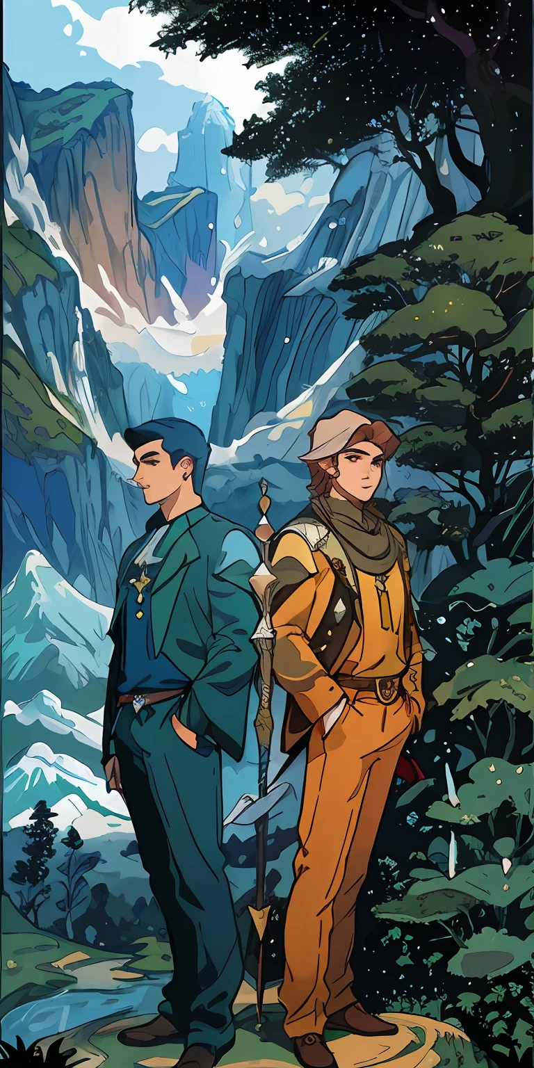Melhor qualidade, obra primam dois homens num mundo de fantasia, os dois usam moleton.