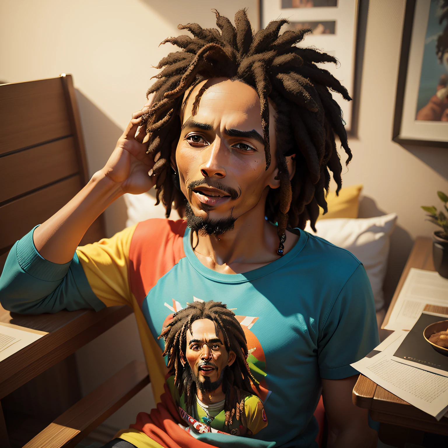 foto realista, pixarart, bob marley, 3d