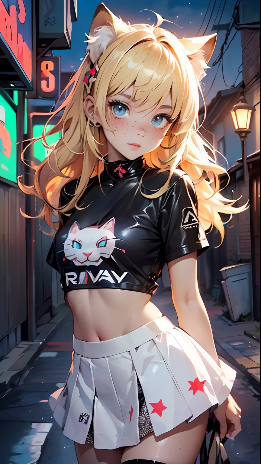 cute little cat loli,(((little loli, small tiny body, petite))), (((6 years old))),((anime little cat loli with extremely cute and beautiful blonde hair walking down the street)),(((cat girl,anthro furry cute,cat-girl))),(((cat ears,cat ears on head,big cat ears))),
(((flat chest))), (((blonde hair:1.35,messy blonde hair,colored inner hair,ear breathing,))),((heterochromia, eye1 yellow, eye2 orange, perfect eyes, upturned eyes:1.3, beautiful detailed eyes, finely detailed beautiful eyes:1, big highlight on eyes:1.2, slanted eyes)), (((freckles on the face, freckles,freckled girl))),(((lustrous skin:1.5,bright skin: 1.5,skin tanned,shiny skin,very shiny skin,shiny body,plastic glitter skin,exaggerated shiny skin))),(delicate detailed fingers,detailed body,detailed arms,human hands, detailed hands),
cute,slutty,,erotic,nsfw,
zettai ryouiki,revealing clothing,show skin,((rave shirt, neon shirt, rave mini-skirt,visible thong straps)),(wearing a rave outfit:1.3,rave clothes,semi-naked,with little clothing,),(detailed outfit,detailed clothes),
(dynamic pose:1.0), solo focus, embarrassed, centered, scale to fit dimensions, Rule of thirds,
outdoors, ((night view)), (cyberpunk night street Background: 1.5,dark sky,alleyway,lonely alley,thick clouds, detailed background:1.25),
(best quality), (high resolution), (sharp focus), (ultra detailed), (extremely detailed), (extremely high quality artwork), 8k_wallpaper, (extremely detailed CG 8k),(very fine 8K CG), ((hyper super ultra detailed perfect piece)), flawless, (((masterpiece))), illustration, vibrant colors, (intricate), High contrast, Selective lighting, Double exposure, HDR (High Dynamic Range), Post-processing, Background blur,