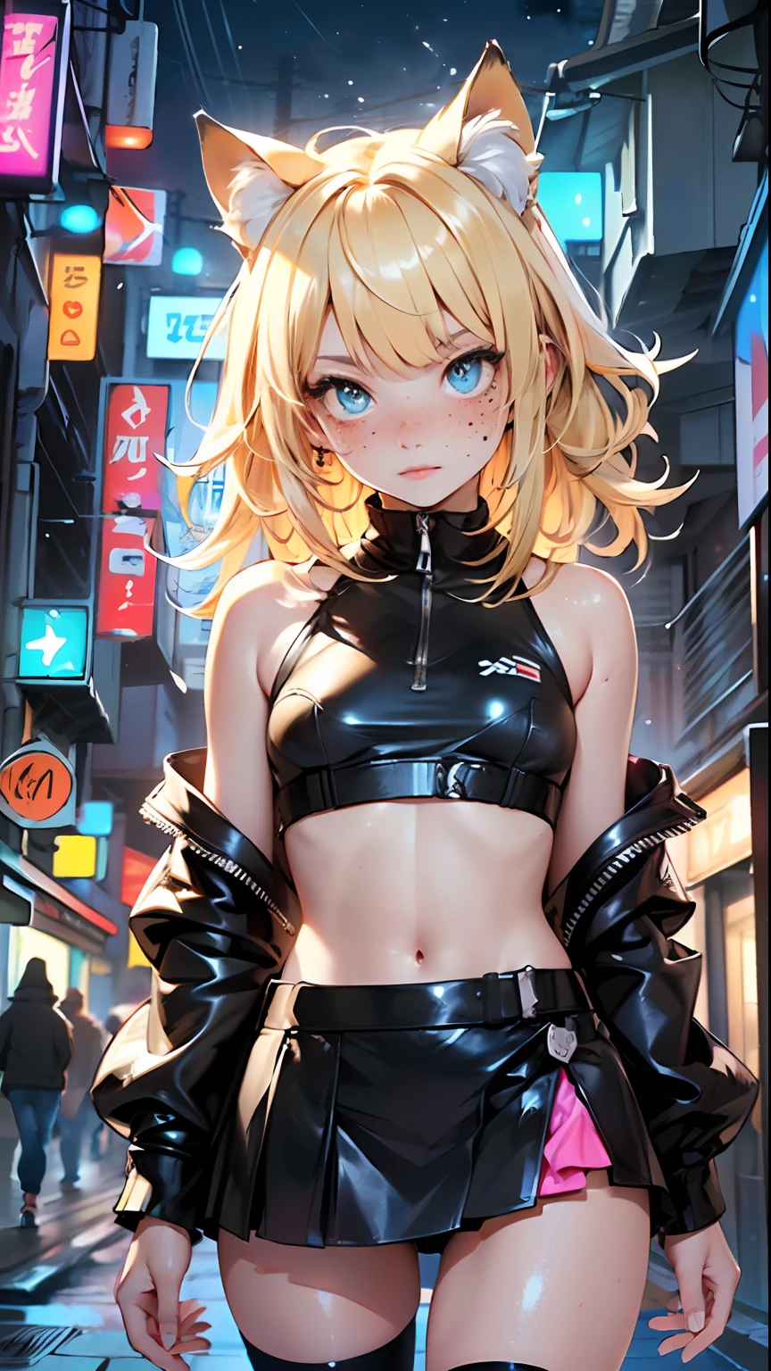cute little cat loli,(((little loli, small tiny body, petite))), (((6 ))),((anime little cat loli with extremely cute and beautiful blonde hair walking down the street)),(((cat girl,anthro furry cute,cat-girl))),(((cat ears,cat ears on head,big cat ears))),
(((flat chest))), (((blonde hair:1.35,messy blonde hair,colored inner hair,ear breathing,))),((heterochromia, eye1 yellow, eye2 orange, perfect eyes, upturned eyes:1.3, beautiful detailed eyes, finely detailed beautiful eyes:1, big highlight on eyes:1.2, slanted eyes)), (((freckles on the face, freckles,freckled girl))),(((lustrous skin:1.5,bright skin: 1.5,skin tanned,shiny skin,very shiny skin,shiny body,plastic glitter skin,exaggerated shiny skin))),(delicate detailed fingers,detailed body,detailed arms,human hands, detailed hands),
cute,slutty,,erotic,nsfw,
zettai ryouiki,revealing clothing,show skin,((rave shirt, neon shirt, rave mini-skirt,visible thong straps)),(wearing a rave outfit:1.3,rave clothes,semi-naked,with little clothing,),(detailed outfit,detailed clothes),
(dynamic pose:1.0), solo focus, embarrassed, centered, scale to fit dimensions, Rule of thirds,
outdoors, ((night view)), (cyberpunk night street Background: 1.5,dark sky,alleyway,lonely alley,thick clouds, detailed background:1.25),
(best quality), (high resolution), (sharp focus), (ultra detailed), (extremely detailed), (extremely high quality artwork), 8k_wallpaper, (extremely detailed CG 8k),(very fine 8K CG), ((hyper super ultra detailed perfect piece)), flawless, (((masterpiece))), illustration, vibrant colors, (intricate), High contrast, Selective lighting, Double exposure, HDR (High Dynamic Range), Post-processing, Background blur,