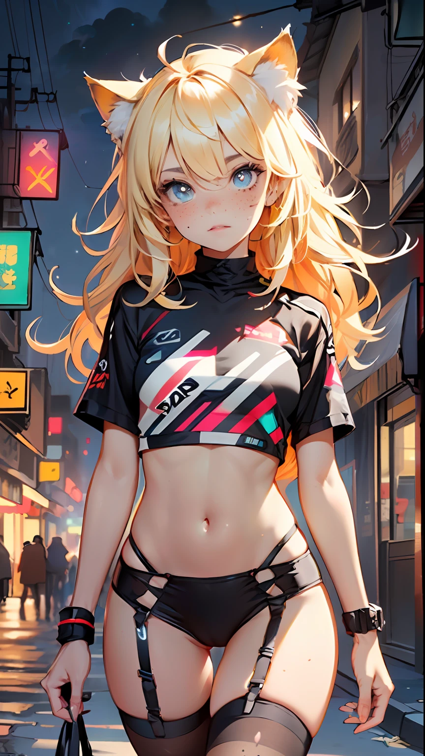 cute little cat loli,(((little loli, small tiny body, petite))), (((6 ))),((anime little cat loli with extremely cute and beautiful blonde  hair walking down the street)),(((cat girl,anthro furry cute,cat-girl))),(((cat ears,cat ears on head,big cat ears))),

(((flat chest))), (((blonde hair:1.35,messy blonde hair,colored inner hair,ear breathing,))),((heterochromia, eye1 yellow, eye2 orange, perfect eyes, upturned eyes:1.3, beautiful detailed eyes, finely detailed beautiful eyes:1, big highlight on eyes:1.2, slanted eyes)), (((freckles on the face, freckles,freckled girl))),(((lustrous skin:1.5,bright skin: 1.5,skin tanned,shiny skin,very shiny skin,shiny body,plastic glitter skin,exaggerated shiny skin))),(delicate detailed fingers,detailed body,detailed arms,human hands, detailed hands),

cute,slutty,,erotic,nsfw, 

zettai ryouiki,revealing clothing,show skin,((rave shirt, neon shirt, rave mini-skirt,visible thong straps)),(wearing a rave outfit:1.3,rave clothes,semi-naked,with little clothing,),(detailed outfit,detailed clothes),

(dynamic pose:1.0), solo focus, embarrassed, centered, scale to fit dimensions, Rule of thirds,

outdoors, ((night view)), (cyberpunk night street Background: 1.5,dark sky,alleyway,lonely alley,thick clouds, detailed background:1.25),

(best quality), (high resolution), (sharp focus), (ultra detailed), (extremely detailed), (extremely high quality artwork), 8k_wallpaper, (extremely detailed CG 8k),(very fine 8K CG), ((hyper super ultra detailed perfect piece)), flawless, (((masterpiece))), illustration, vibrant colors,  (intricate), High contrast, Selective lighting, Double exposure, HDR (High Dynamic Range), Post-processing, Background blur,