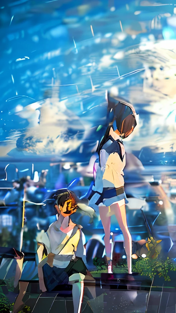 Several people stood on the roof in the rain, Makoto Shinkai!!, Makoto Shinkai!, ( ( Makoto Shinkai ) ), in the style of makoto shinkai, sakimichan and makoto shinkai, makoto shinkai movie, Guweiz e Makoto Shinkai, makoto shinkai and bioware