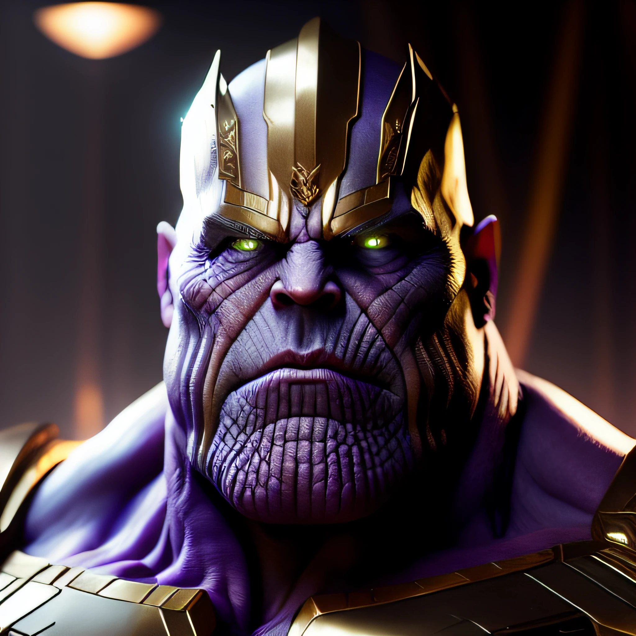 realistic portrait of thanos , seamless, epic, cinematic, intricate detail, award winning, great lighting, shading, high quality, detailed