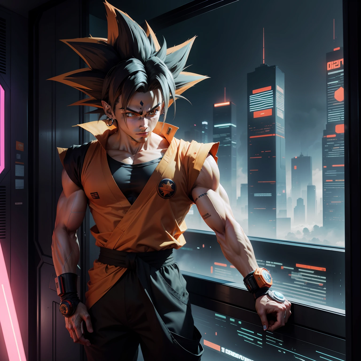 goku futurista ,cidade,cyberpunk