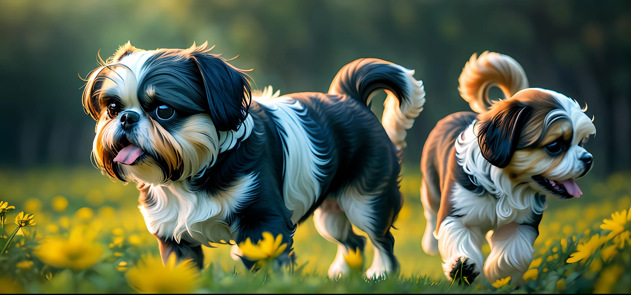 ((anime dog shih tzu running through a field of flowers)))), photorealistic, photo, masterpiece, realistic, realism, photorealism, high contrast, digital art photorealistic trend on Artstation 8k HD high definition detailed realistic, detailed, skin texture, hyper detailed, realistic skin texture, armor, best quality, ultra high resolution, (photorealistic: 1.4), high resolution, detailed, raw photo, sharp re, by lee jeffries nikon d850 film photography 4 kodak portra 400 Camera F1.6 Rich Lens Colors Realistic Texture Hyper Realistic Dramatic Lighting Unreal Engine Trend on Artstation Cinestill 800,
