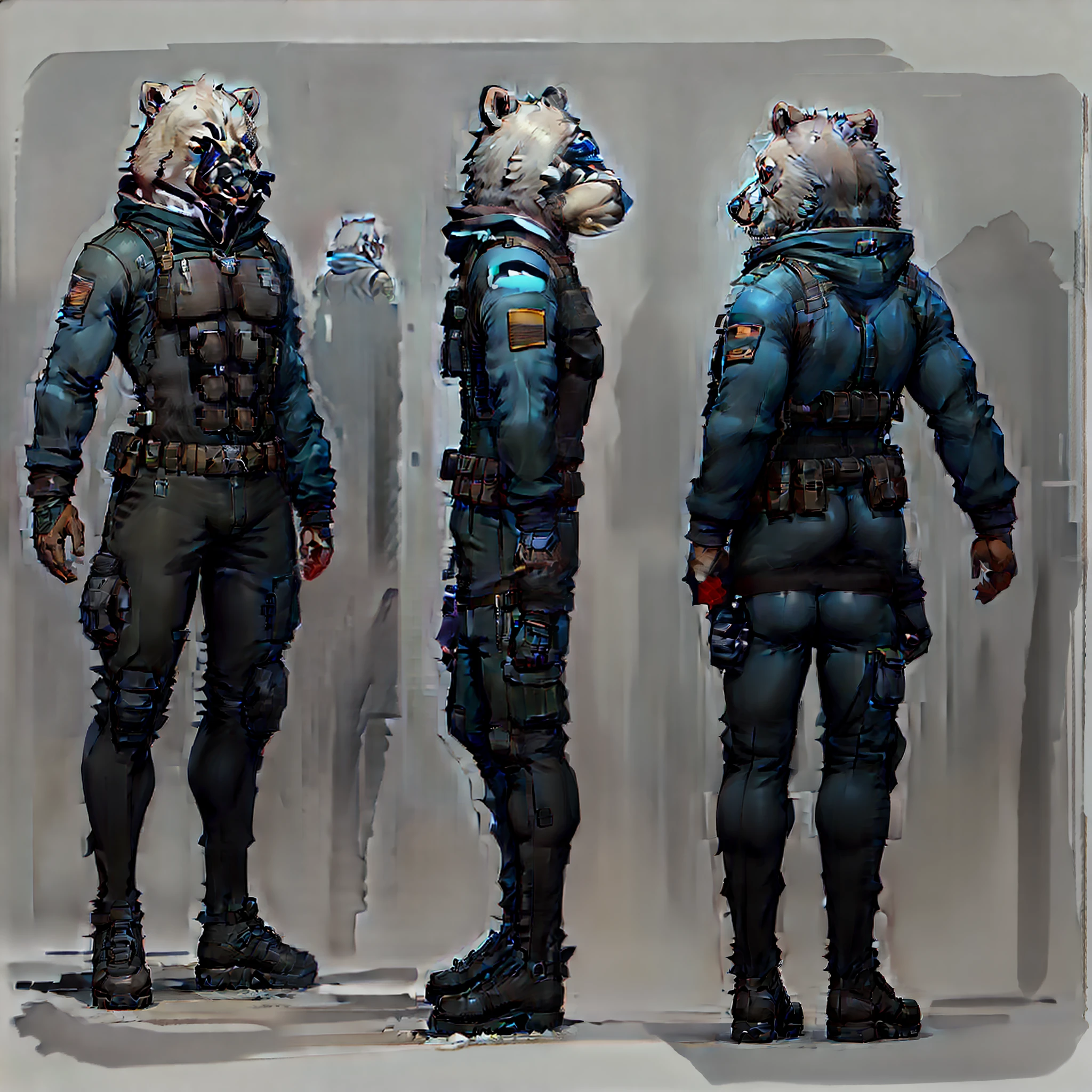 Polar Humanoid Bear, Volibear League of Legends Style, Engineer, Combat Suit, Polar Bear, Various Angles, High Quality