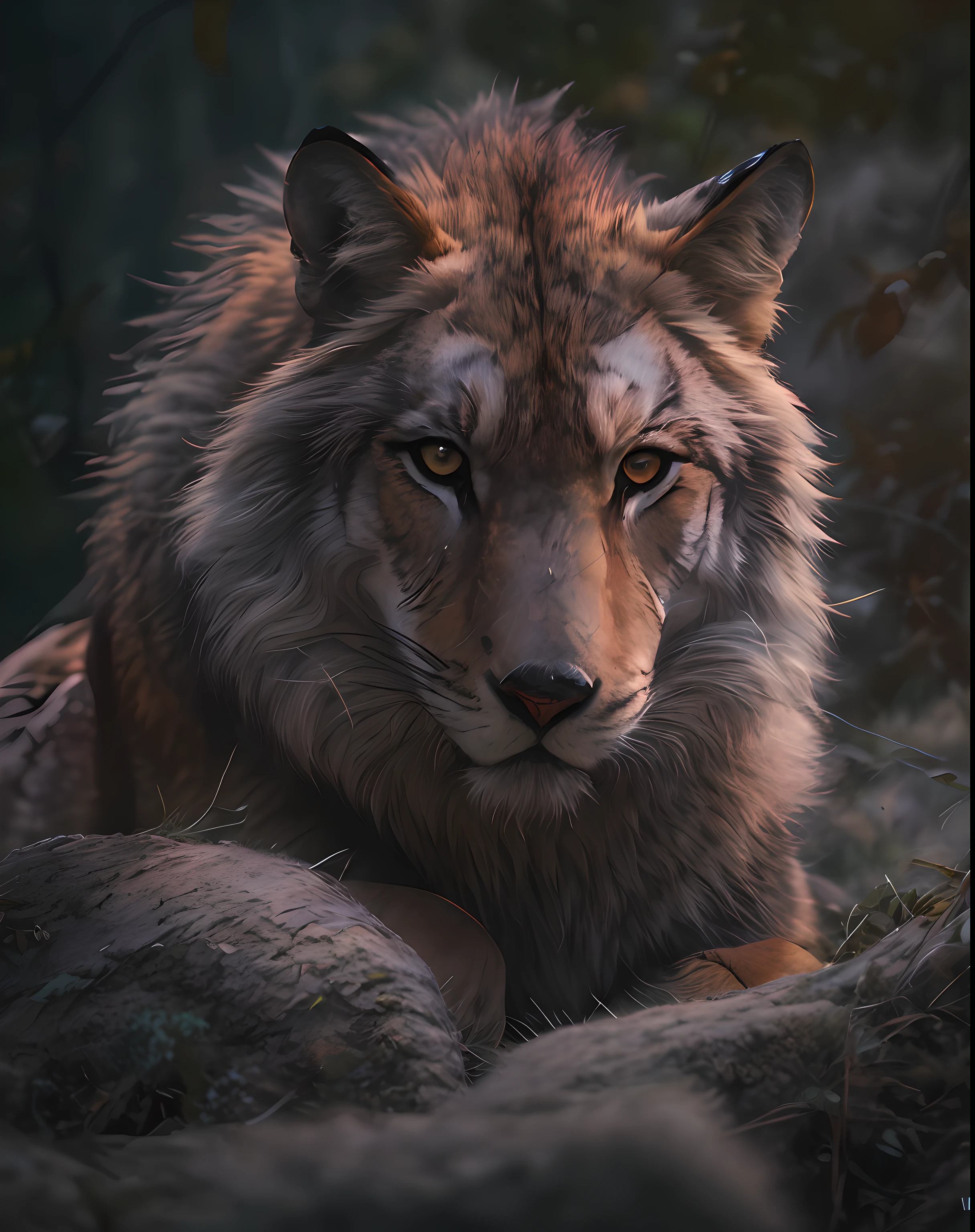 a porthait of [wolf | tiger | lion | fox], cinematic, rim light, 4k textures, soft cinematic light, adobe lightroom, photolab, hdr, highly detailed, sharp focus, soothing tones, hyperdetailed, low contrast, soft cinematic light, exposure blend, hdr,