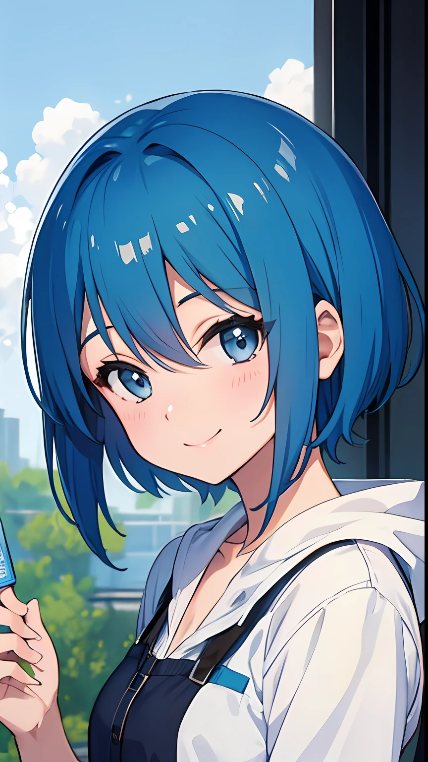 Twitter、icons、Blue-haired、girl with、short-hair、sano、a smile、Anime style