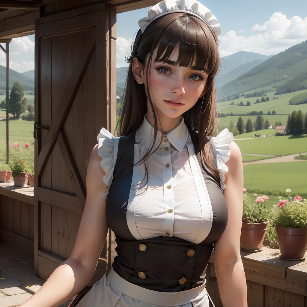 sleeveless waitress,european countryside,bangs bangs