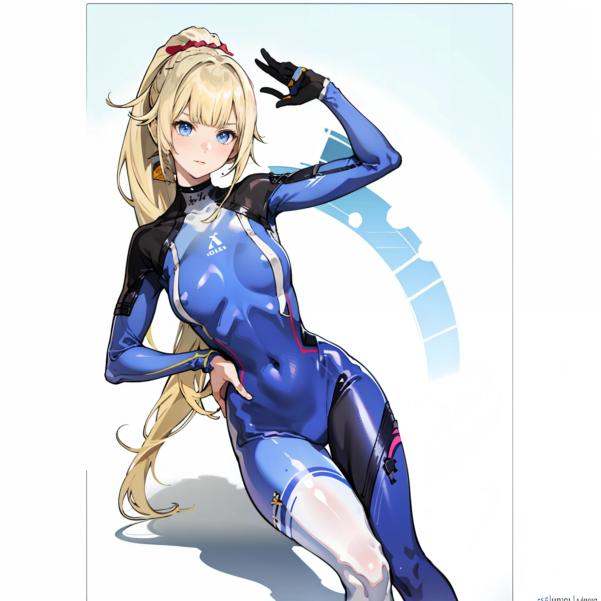 1girl, White hair, blue color eyes, sportrait , tightsuit,High ponytail，slanted bangs， (onsen), sidelighting, wallpaper, nsfw,