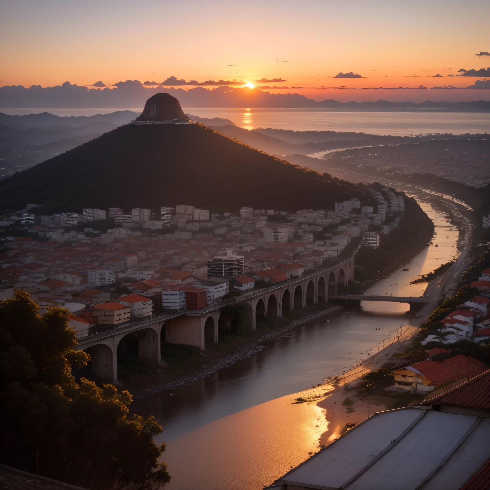 passarela com por do sol ao fundo