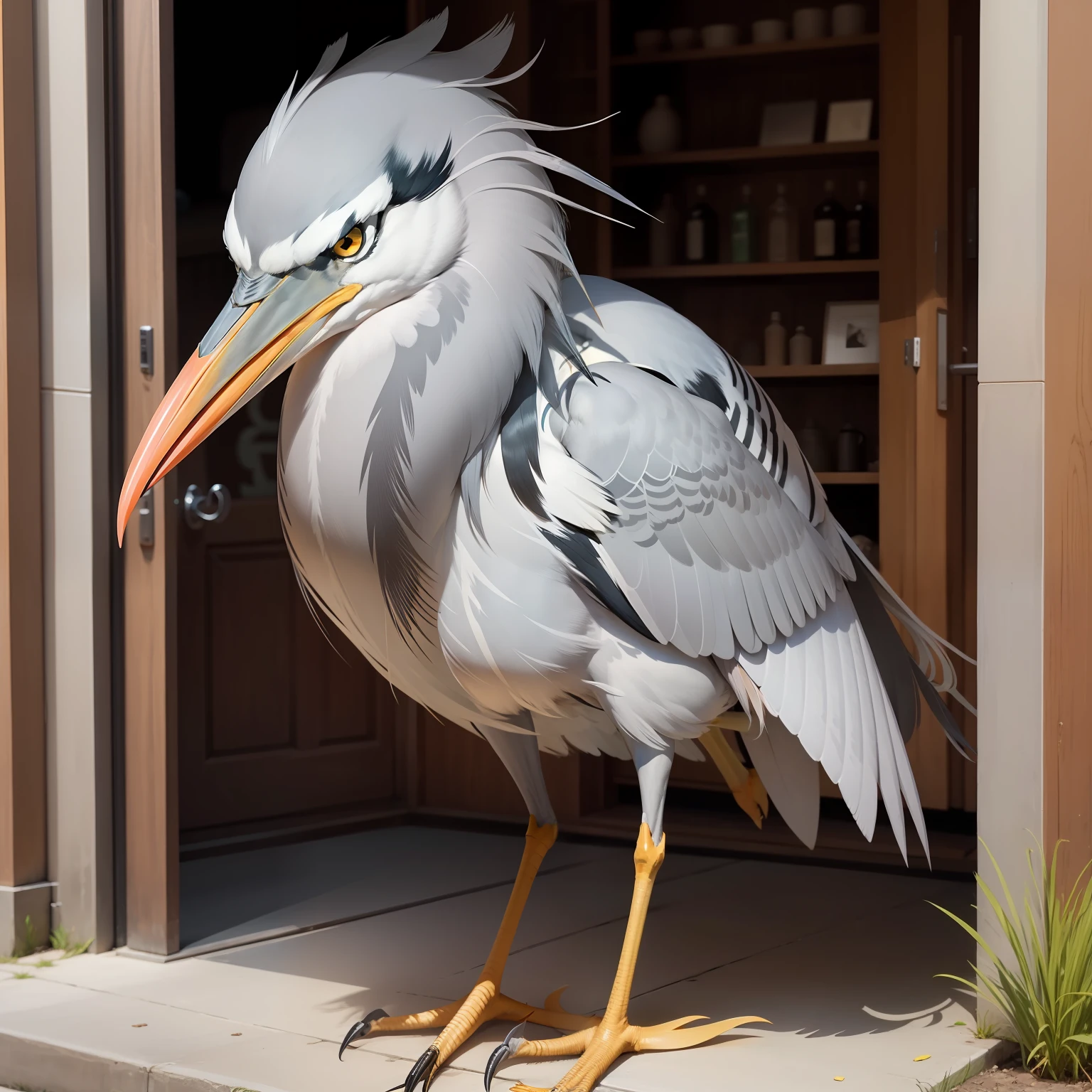 grey heron、ghibuli style