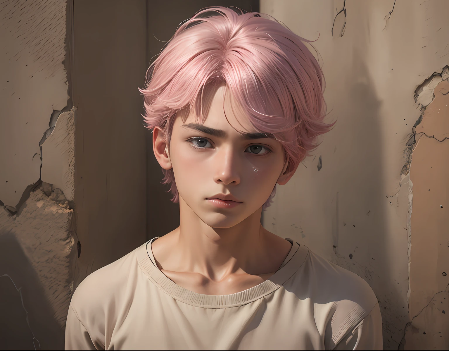 pink hair -yeld teus and thoughtful man , tiene cabello rosado oscuro ojos rojos, esta en el antiguo egipto se ven piramides y palacios3d, 1child,