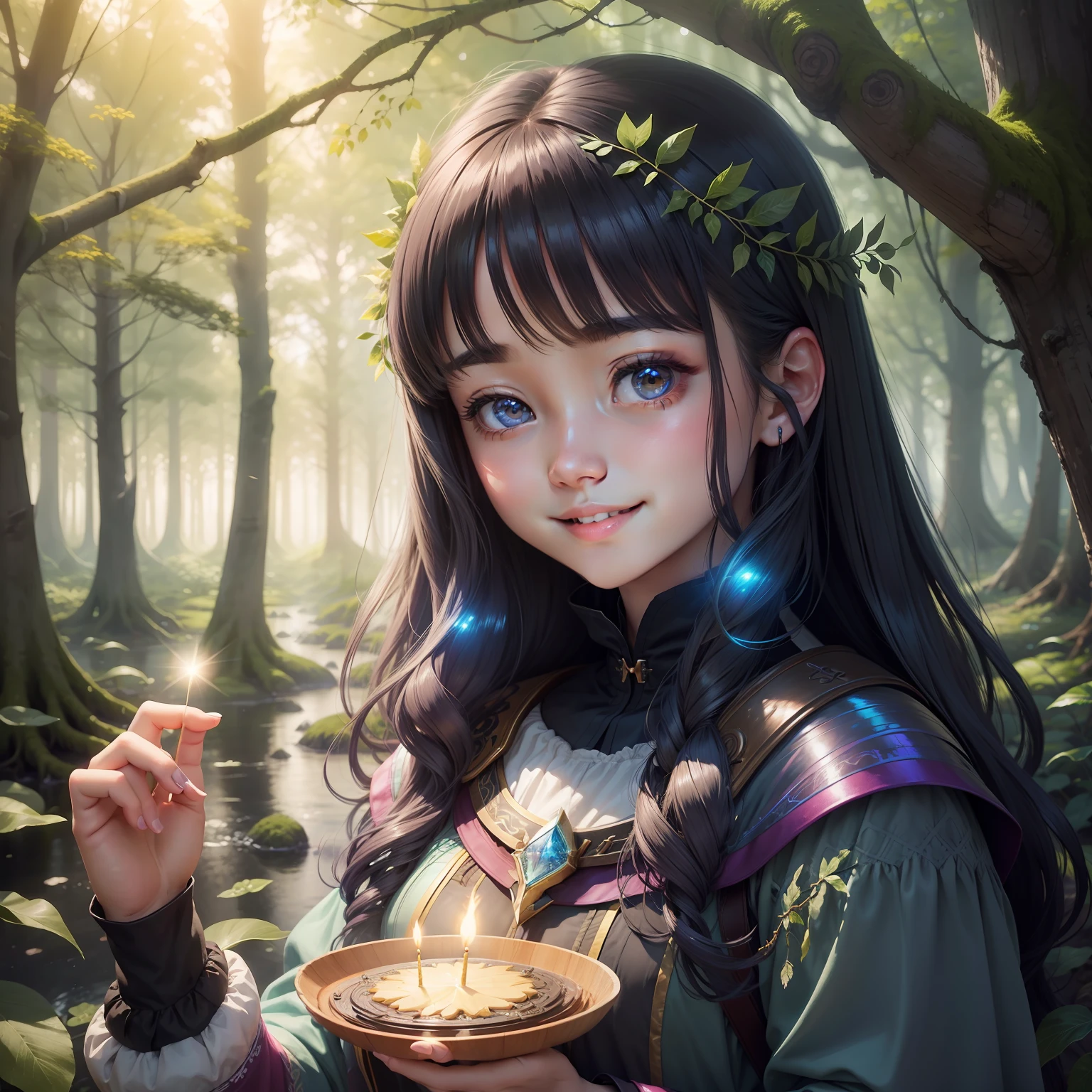 teens girl、huge smile、Birthday、Iridescent Forest、universes、Beautiful tree、Mysterious art、The Mystery of the Forest、Fantasyart、Distant sky、the woods、Lumiere、Shines、Inner peace