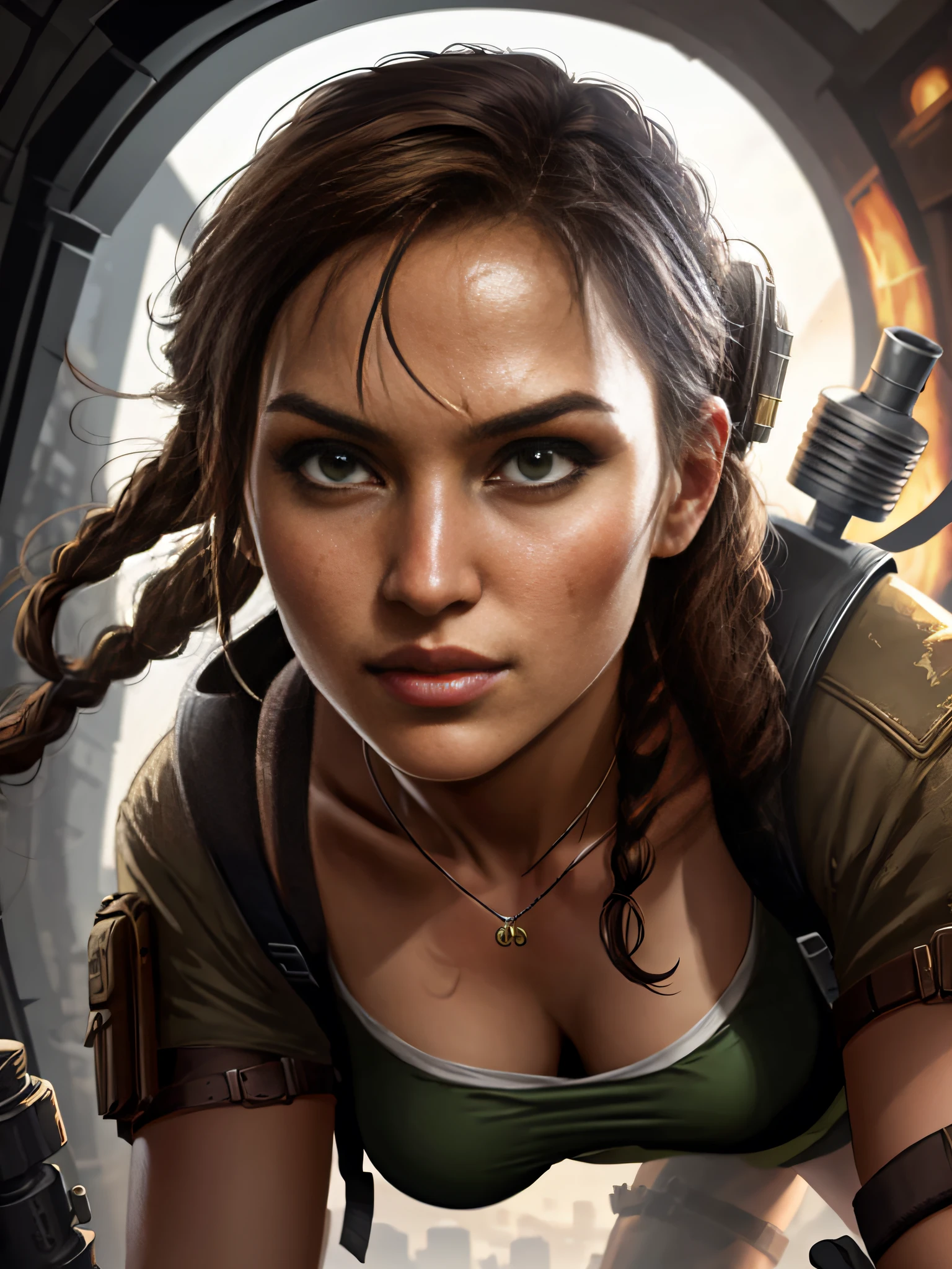 vector art, Steampunk Portrait of Lara Croft, detailed, comic style, jim lee!!!