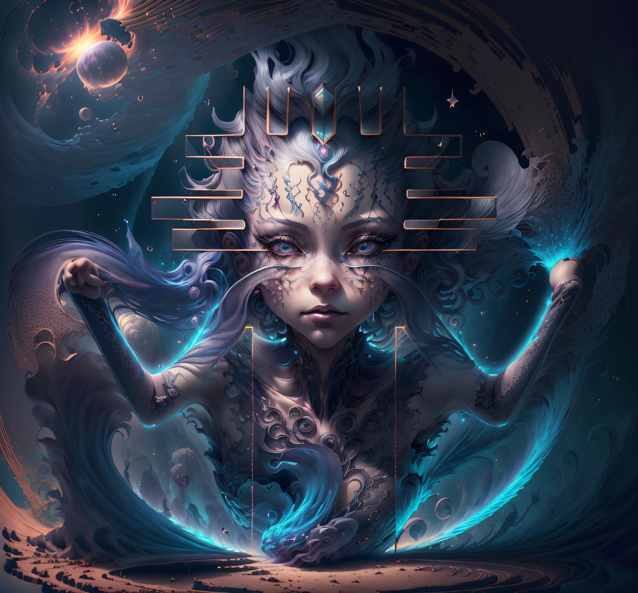 "fantasie00d, Vector Art,  best quality, Meisterwerk, ultra-high resolution, (fotorealistisch:1.4), Surreal portrait, Surrealismus, traumhaft, als in einem Teller , Phantasiewesen, kcuteT4nk, symmetrisch, Meisterwerk,