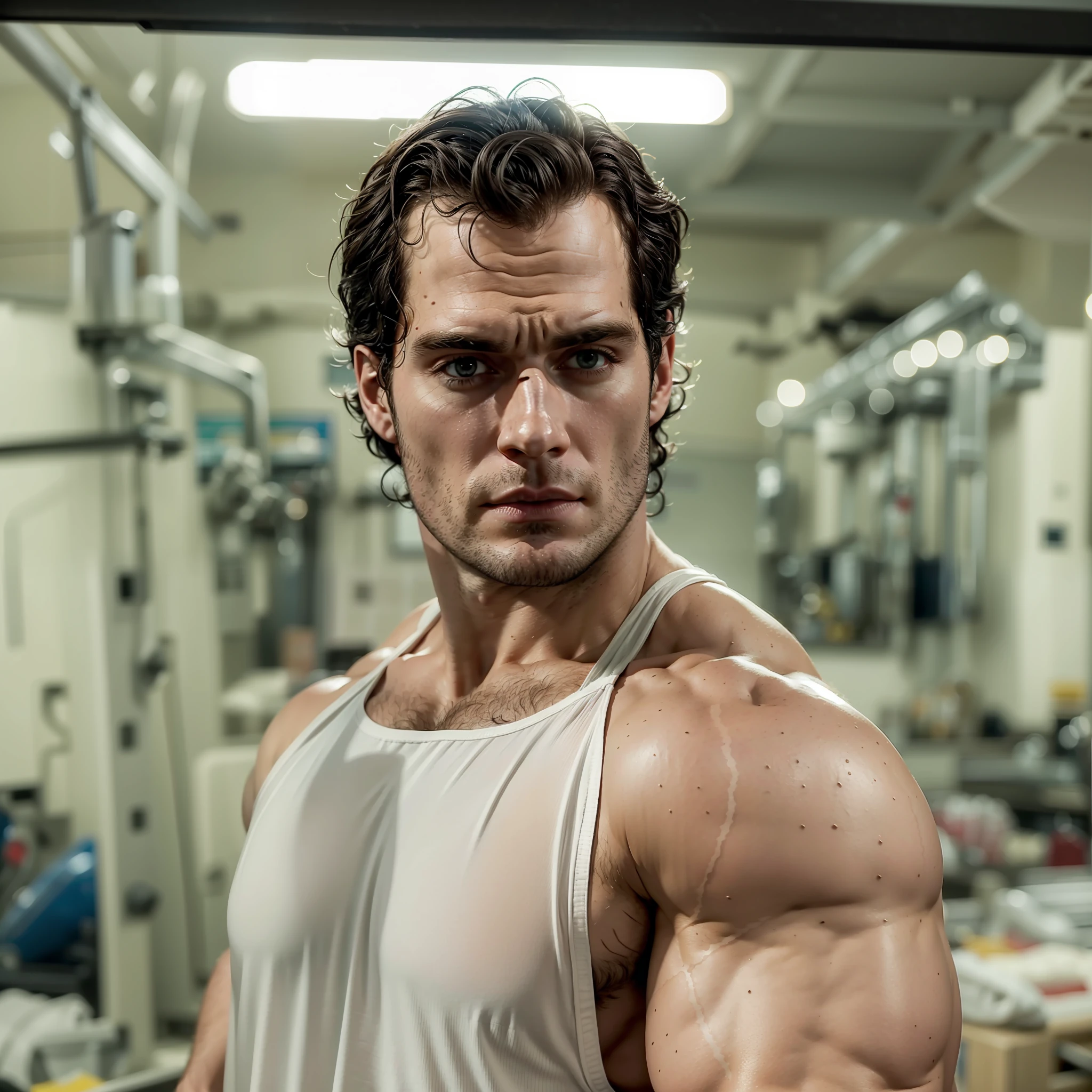 (Henry Cavill musculoso, exaggerated muscles, En pie)