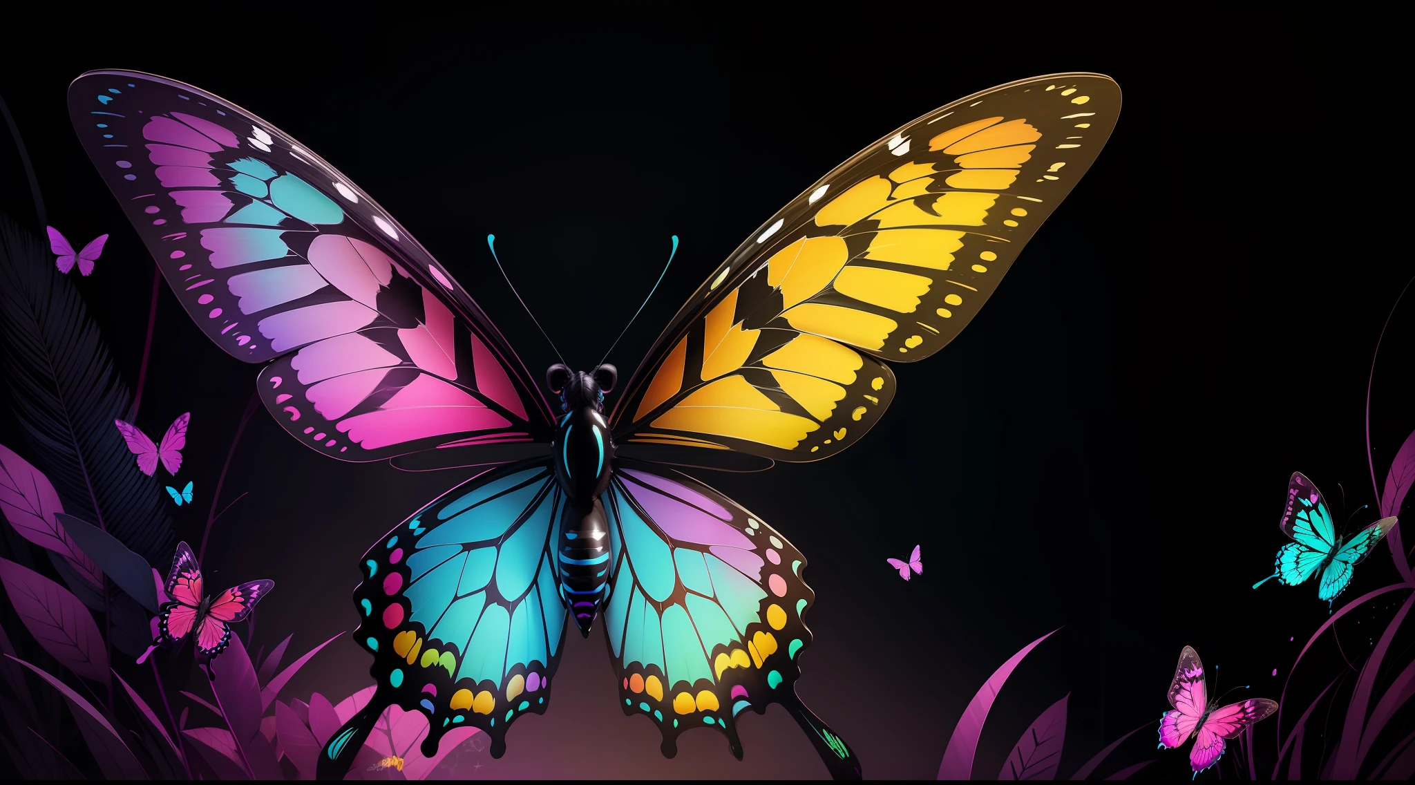brightly colored butterfly with black background and shadow, butterfly, harmony of butterfly, butterfly wings, butterfly pop art, beautiful digital art, colorful hd picure, beautiful opened wings, beautiful gorgeous digital art, realistic colorful photography, rainbow wings, beautiful digital artwork, very beautiful digital art, gorgeous digital art, colorful picture, colorful digital painting, with beautiful wings, glowing butterflies