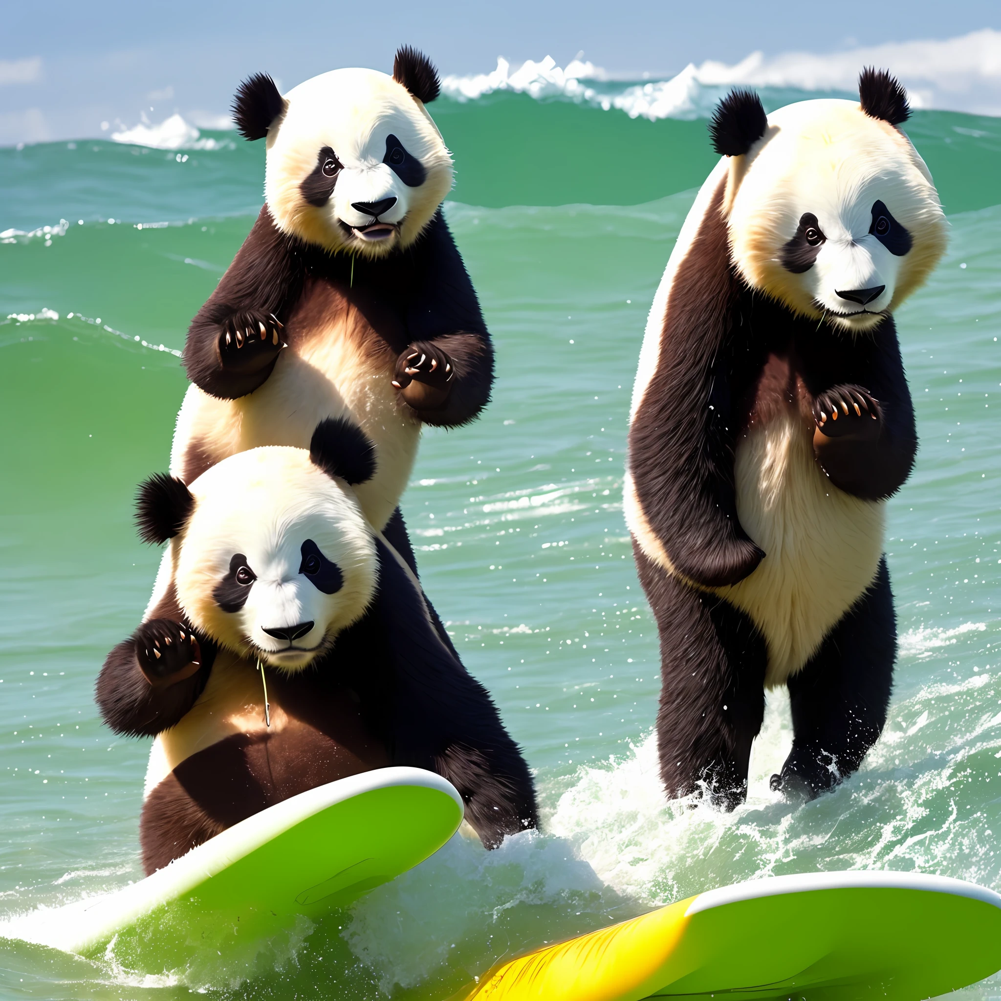 Urso panda surfando