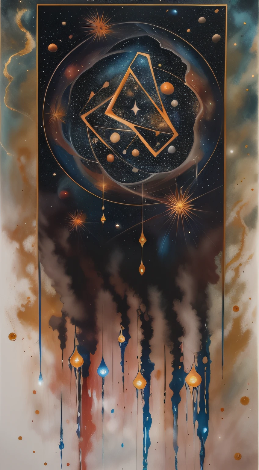 rune "Overcoming the boundaries of space". Magnificent in the style of an otherworldly ancient night and universal stars with stunning details. painted with liquid dripping oil paints. Every detail is worked out perfectly and flawlessly. I admire this work of art every second.
