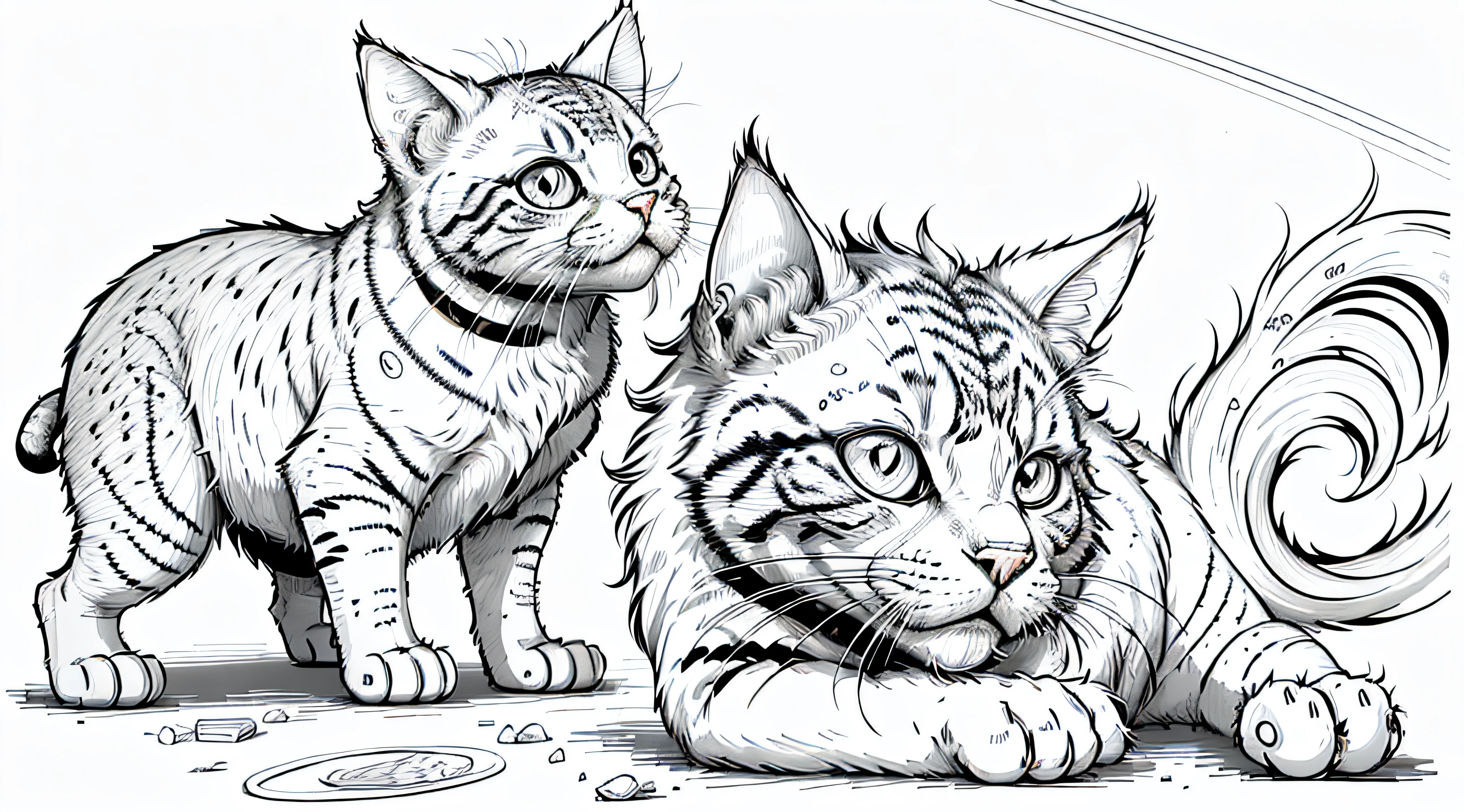 black and white sketch art for kids, cat coloring book page, embroidery pattern coloring pages, full white, white background, Sketch style, full body ((((white background))))), use outline only , line art, coloring book , clean line art, white background, Sketch style