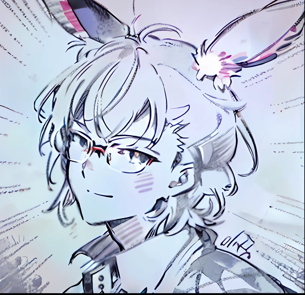 An anime manga of a boy with two rabbit ears of the same color on his head, highly detailed exquisite fanart, shigenori soejima illustration, from bravely default ii, High-quality fanart, trigger anime artstyle, demon slayer rui fanart, handsome guy in demon killer art, Keqing from Genshin Impact, From Arknights, Key anime art, wondrous，Laughing，Wear glasses