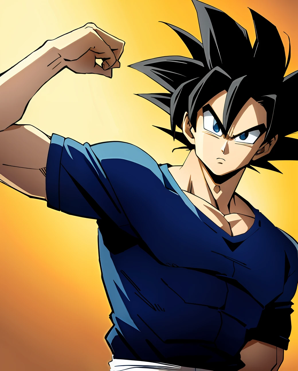 son goku, 1boy, dano de batalha, musculoso, olhos azuis, cabelo amarelo, solo, super saiyan, roupas rasgadas, olhando reto, muito detalhado, hd, obra-prima, 8k, profissional, symmetr, (looking-into-camera: 0.8) no estilo de akira toriyama, dragon ball z, cabelo preto com mechas vermelhas