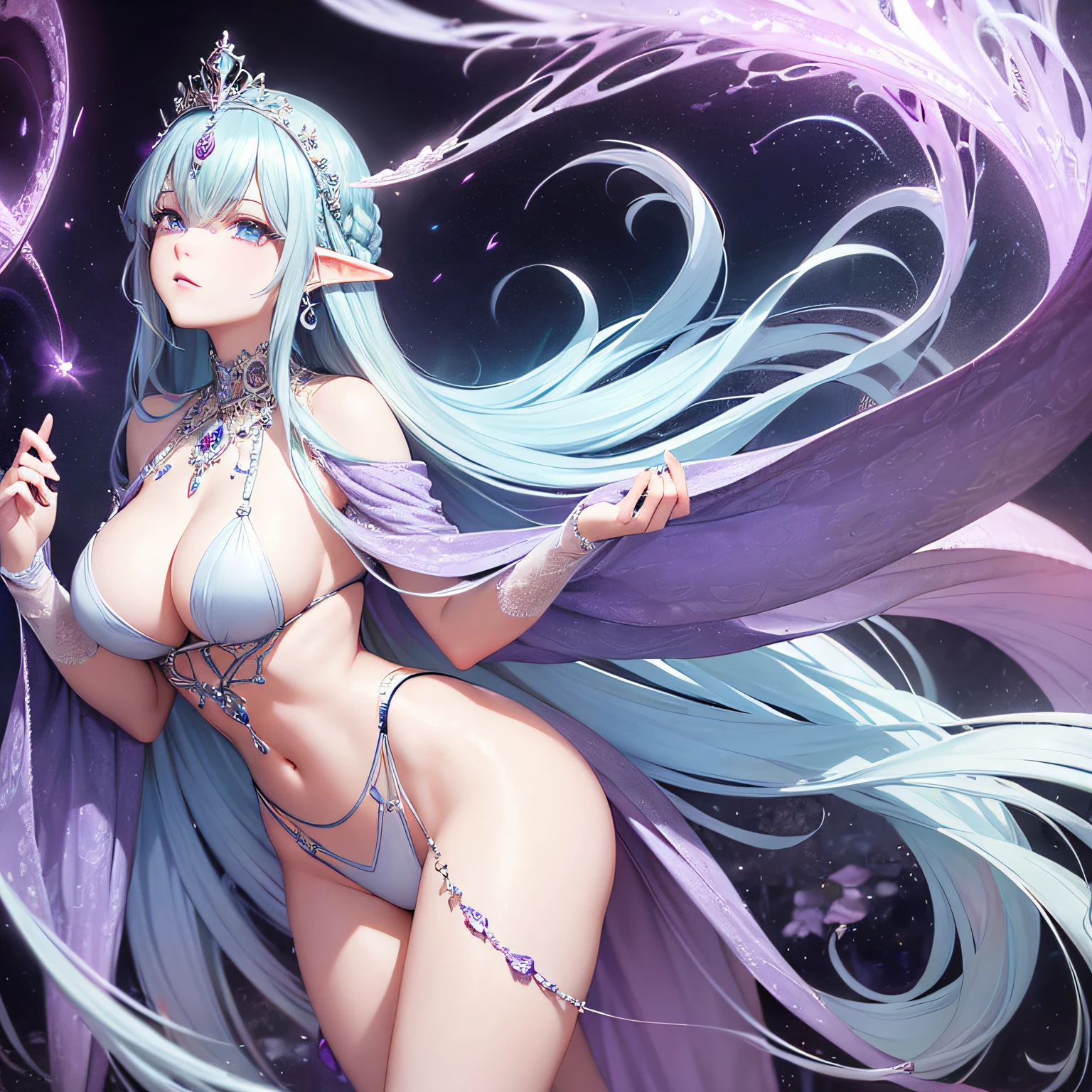 (masterpiece, best quality, beautiful anime art:1.4), abstract_interpretation:1.5, experimental_fusion, mysterious_figure, enigmatic_presence, partial_view, legs_and_feet, slender_physique, elegantly_proportioned, delicate_hands, elaborate_updo, ornate_hairpins, intricate_braids, serene_expression, eyes_closed, violet_eyes, pale_complexion, avant-garde_fashion, flowing_robes, elaborate_embroidery, elven_crown, crystal_necklace, feathered_earrings, graceful_movement, floating, mystical_forest, enchanted_glow, pastel_hues, lavender_mint_green, glowing_symbols, ethereal_light, dreamlike_atmosphere, otherworldly_beauty, symbolic_imagery, transcendent_being, unconventional_fashion, enigmatic_aura, surrealistic_interpretation, whimsical_elements, rarely_used_tags, esoteric_art