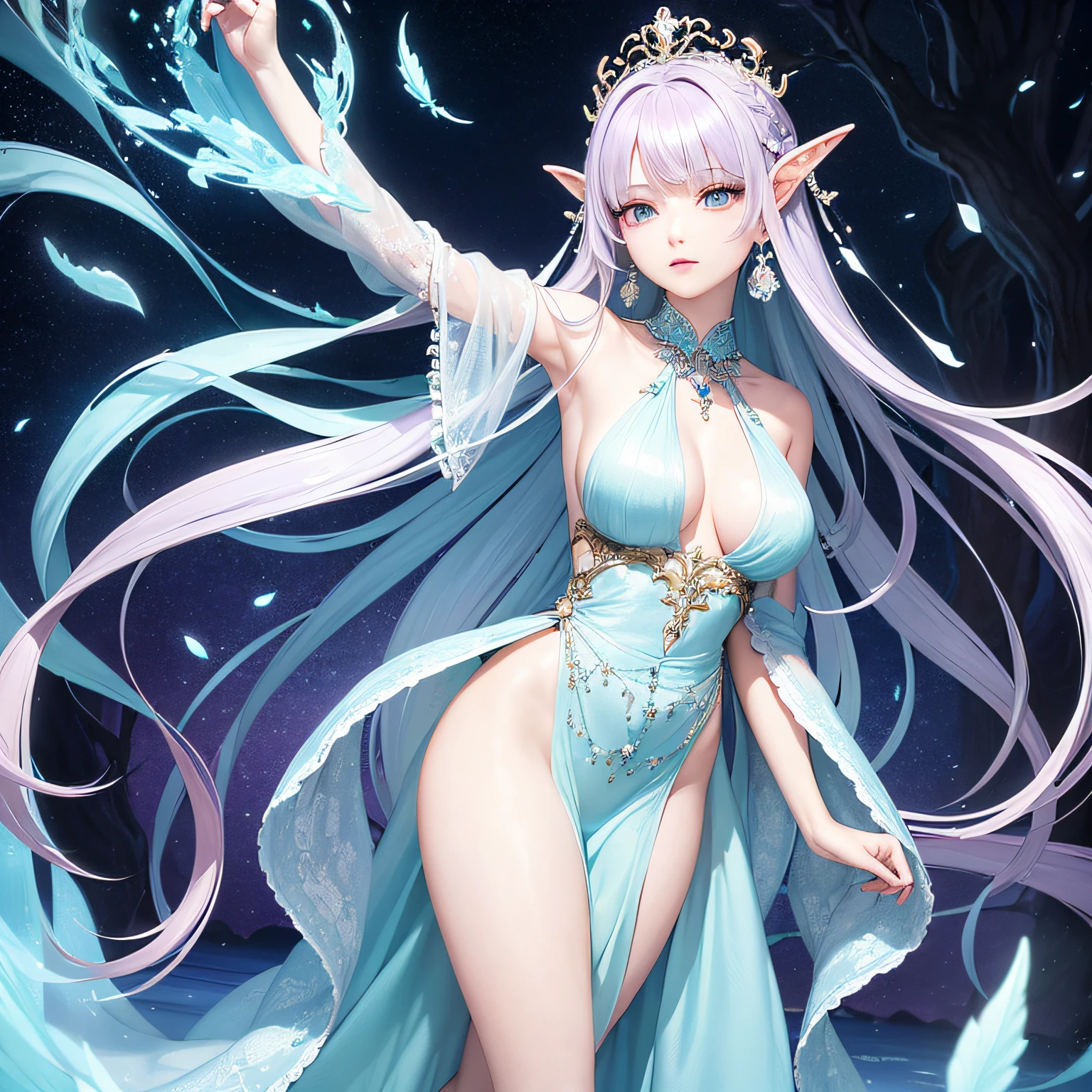 (masterpiece, best quality, beautiful anime art:1.4), abstract_interpretation:1.5, experimental_fusion, mysterious_figure, enigmatic_presence, partial_view, legs_and_feet, slender_physique, elegantly_proportioned, delicate_hands, elaborate_updo, ornate_hairpins, intricate_braids, serene_expression, eyes_closed, violet_eyes, pale_complexion, avant-garde_fashion, flowing_robes, elaborate_embroidery, elven_crown, crystal_necklace, feathered_earrings, graceful_movement, floating, mystical_forest, enchanted_glow, pastel_hues, lavender_mint_green, glowing_symbols, ethereal_light, dreamlike_atmosphere, otherworldly_beauty, symbolic_imagery, transcendent_being, unconventional_fashion, enigmatic_aura, surrealistic_interpretation, whimsical_elements, rarely_used_tags, esoteric_art