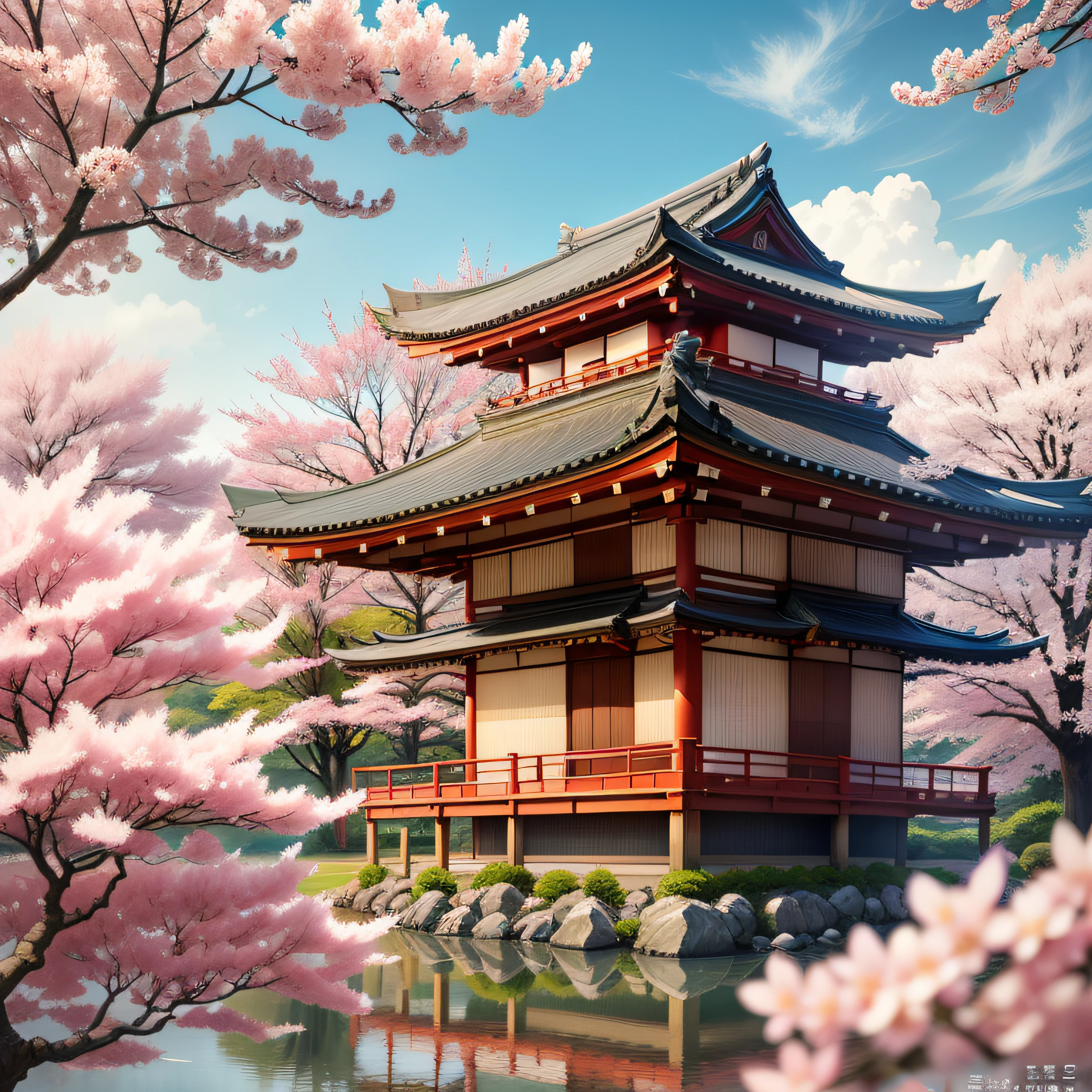 A Japanese style、cherry trees、Background with
