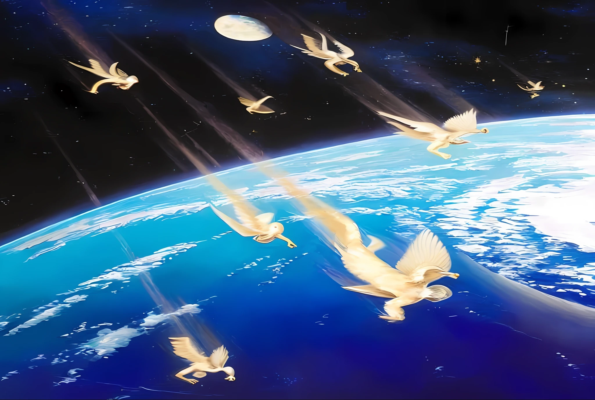 pintura de anjos caindo sobre a terra, gold gates of heaven!!!!!!!!, Some angels being cast down to earth, anjos caidos, filhos do diabo, heaven on earth, creation of the world, O Arrebatamento, ophanim has bird wings, angels in the sky, Scientific representation, beautiful depiction, arrebatamento celestial