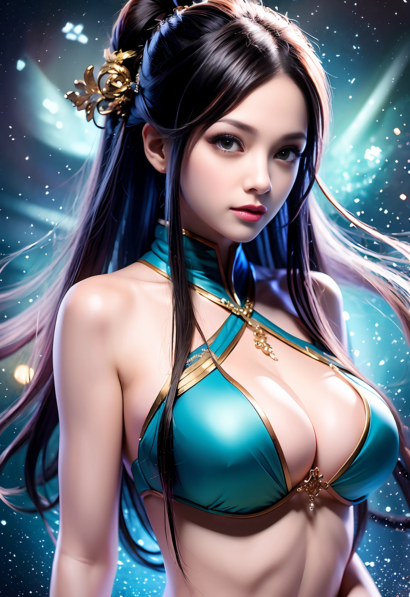 8K、An ultra-high picture quality、full bodyesbian、Looking at the camera、Beautuful Women、Long blue hair ponytail、shinny skin、Water running through the skin、Very gigantic-breasts、extremely big ass、shinny skin 、Wet、Sheer mini shirt、See-through nipples、Visible cracks --auto --s2