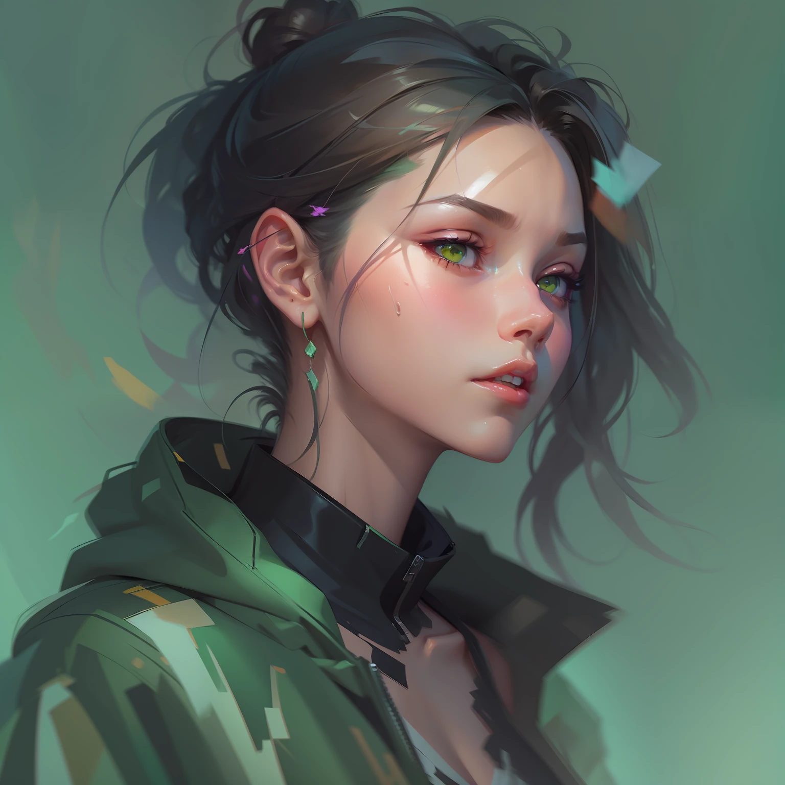 Drawing of a woman with a green jacket, inspired by Yanjun Cheng, artwork in the style of guweiz, digital-painting style, by Yanjun Cheng, style digital painting, Rossdraw portrait, Gorgeous Digital Painting, beautiful digital painting, detailed portrait of an anime girl, stunning digital illustration, beautiful digital works of art, ross tran 8 k, stunning digital painting