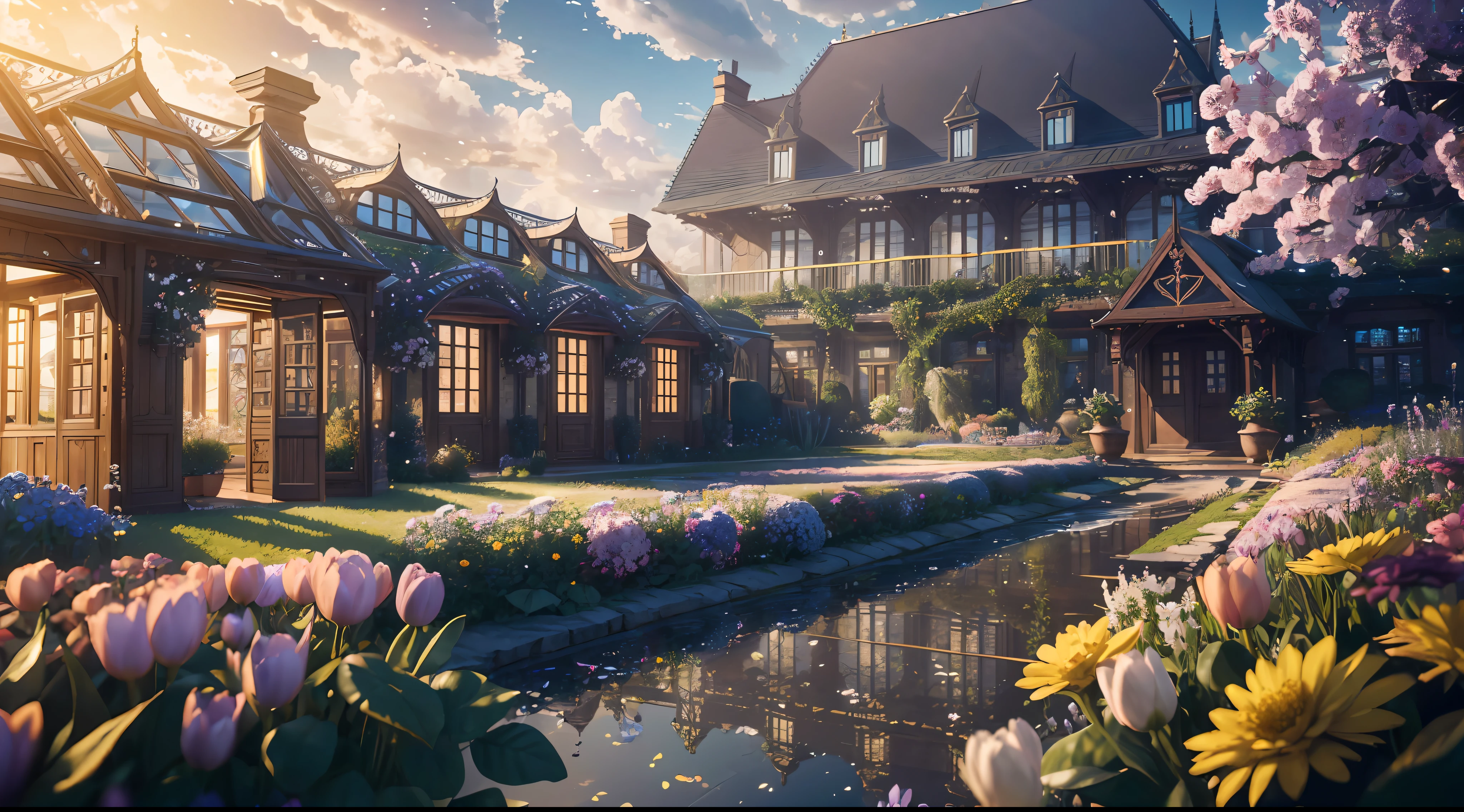 (ultra-detailed CG unity 8k wallpaper, masterpiece, best quality, depth of field, HDR, intricate), (no humans, scenery), greenhouse, flowers, light particles, wallpaper, best quality, extremely detailed, extremely delicate and beautiful, vibrant colors, sharp focus,