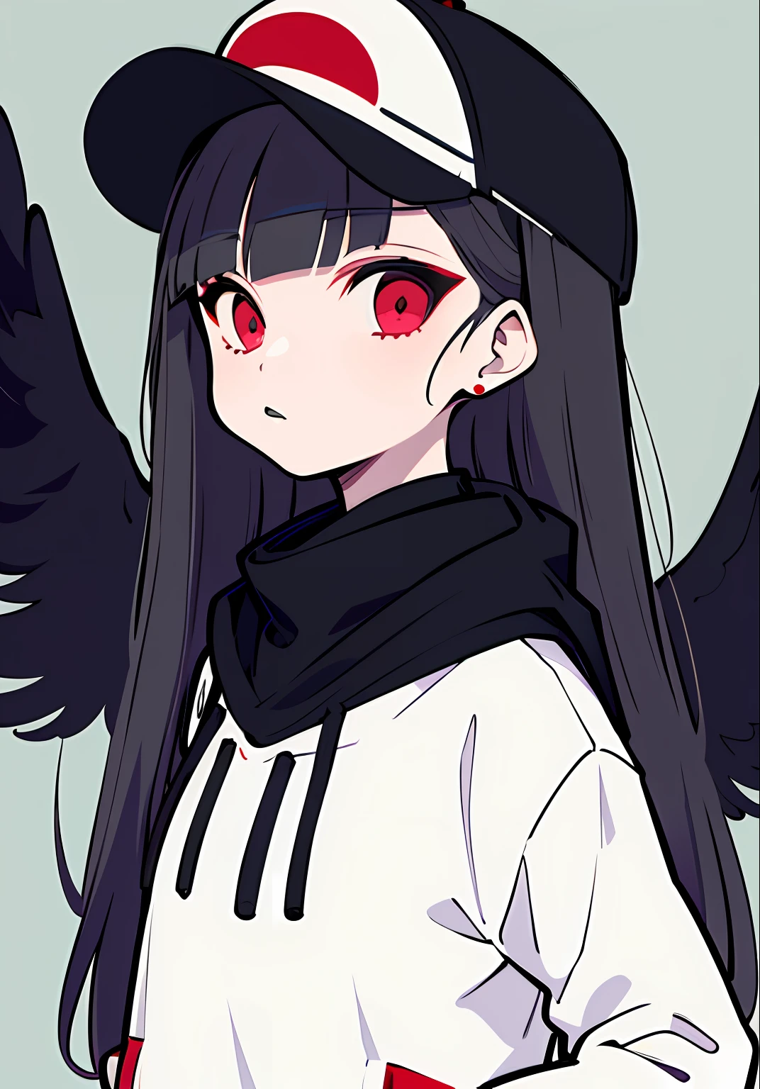 monocromatic, fundo vermelho, Uma menina,modern sweatshirt , duck tongue cap, Rocha, standingn, arco, Gesto do vencedor, (de frente: 1.3),