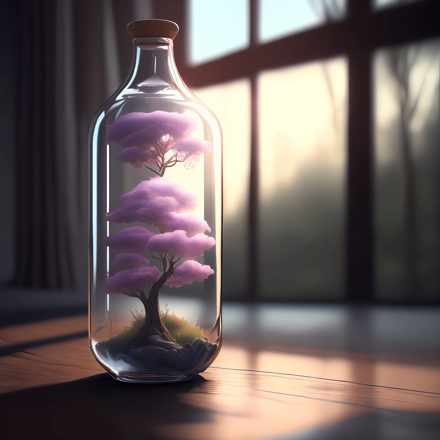 dreamlikeart tree in a bottle, fluffy, realistic, photo, canon, dreamlike, art, colorfull leaves and branches with flowers on top of its head. hyperdetailed photorealism by greg rutkowski - h 1024 w 804 | f 1 6 lens mark 2:2 s 3555 mm film grain :1 lifelike high res sharp focus contrast!! intricate detailed atmospheric light refraction lighting unreal engine 5 cinematic concept photography masterpiece octane render trending at cgsociety rendered as