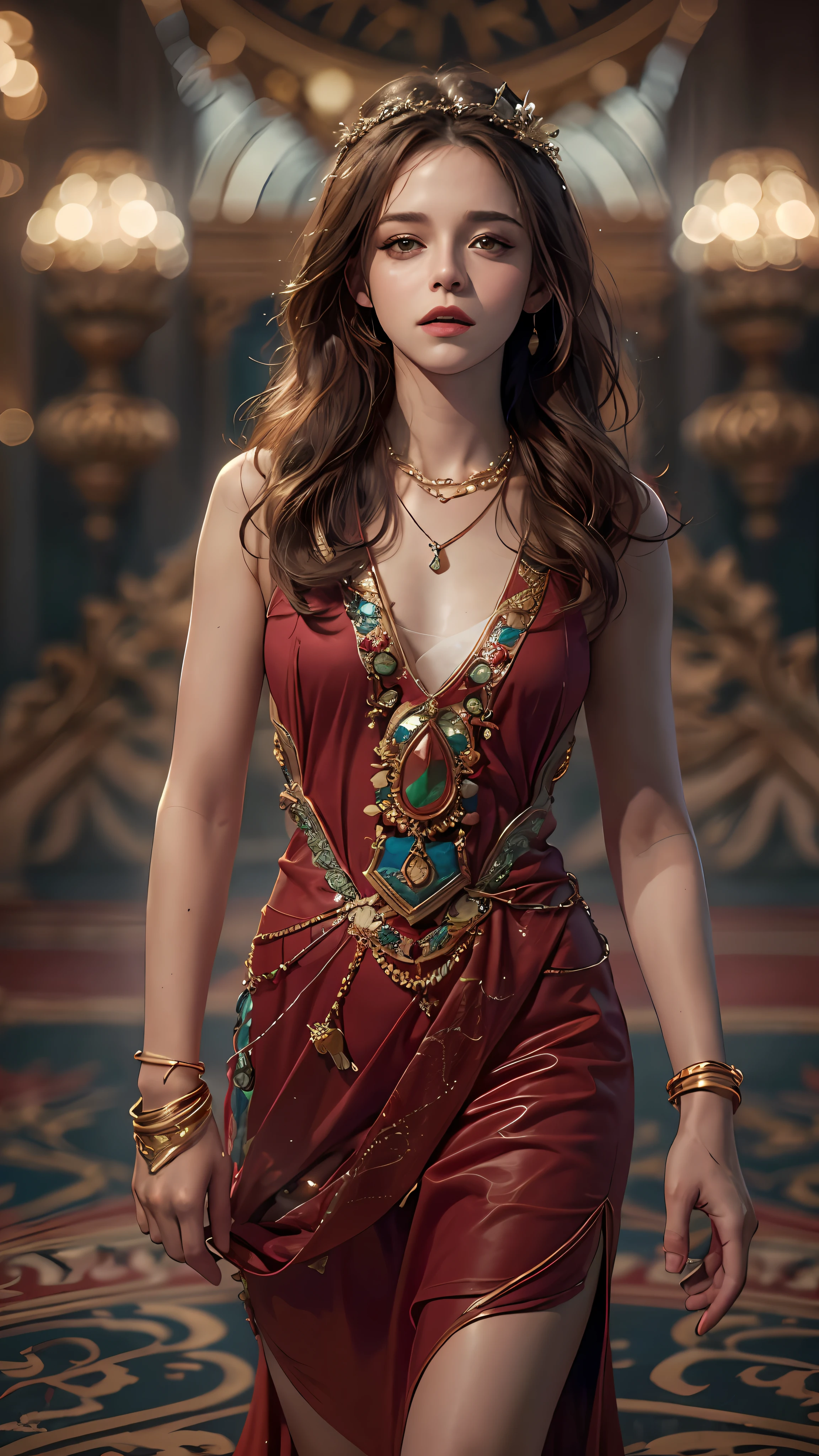 Best quality, masterpiece,1girl, kristen Stewart , perfect Arabian dress, hair ornament, necklace, jewelry, beautiful face, full body, perfect thighs, photorealistic, edge lighting, two color lighting, (high detailed skin: 1.2), 8K UHD, DSLR, soft lighting, high quality, volumetric lighting, express, HD, 8K, bokeh, realistic, hyperealistic