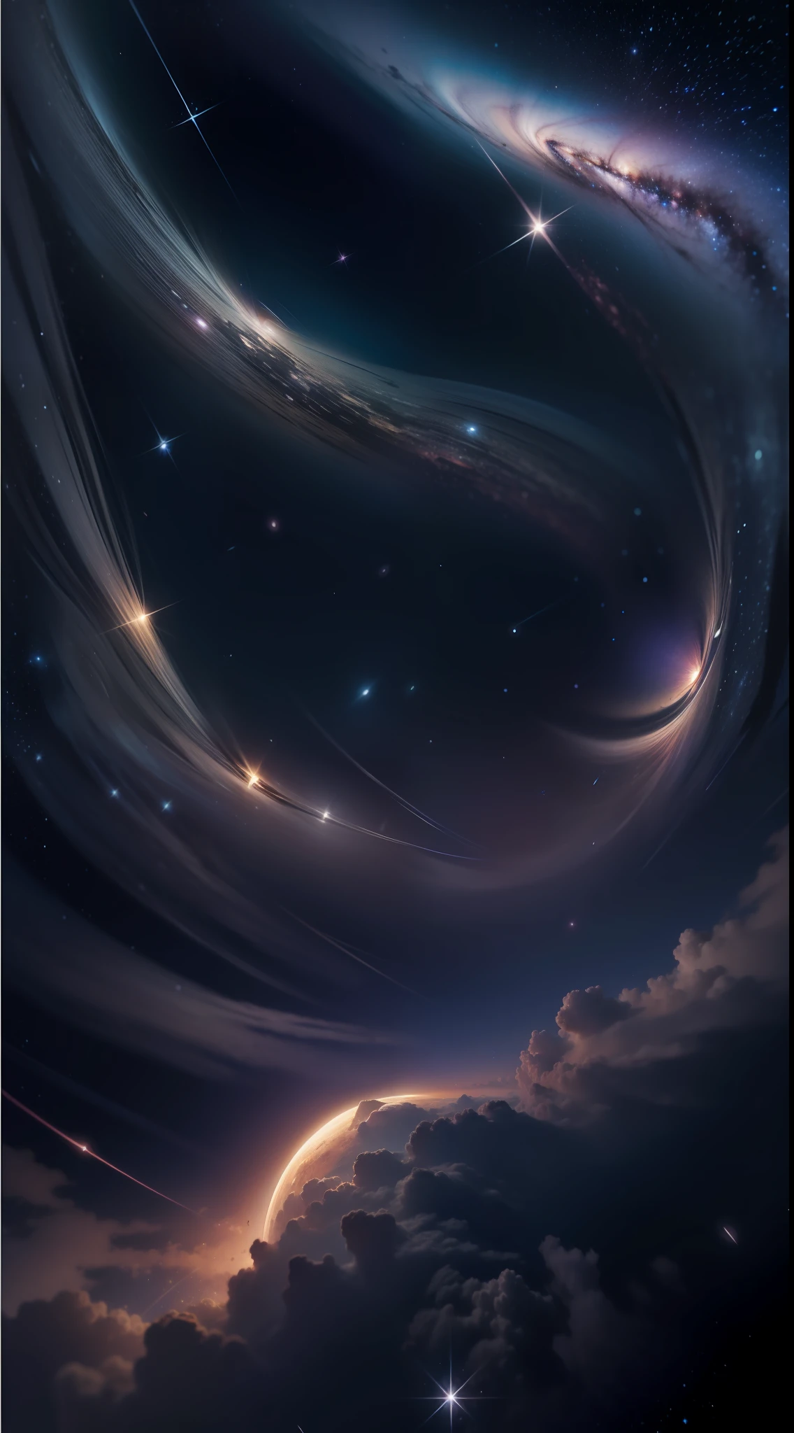 Beautiful starry sky in space. Countless stars shine, And the galaxy is swirling.